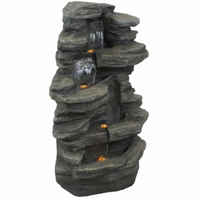 Sunnydaze Stacked Shale Outdoor Rock Waterfall Fountain with LED Lights - 38"outdoor garden water fountain