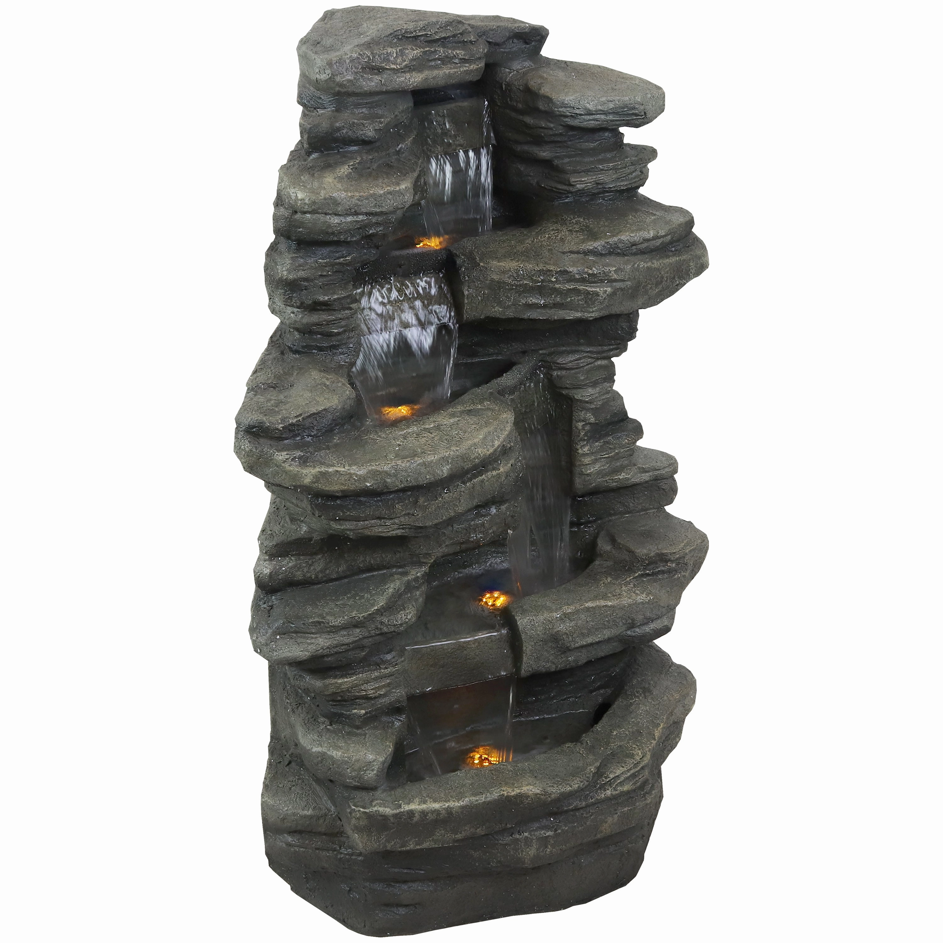 Sunnydaze Stacked Shale Outdoor Rock Waterfall Fountain with LED Lights - 38"outdoor garden water fountain