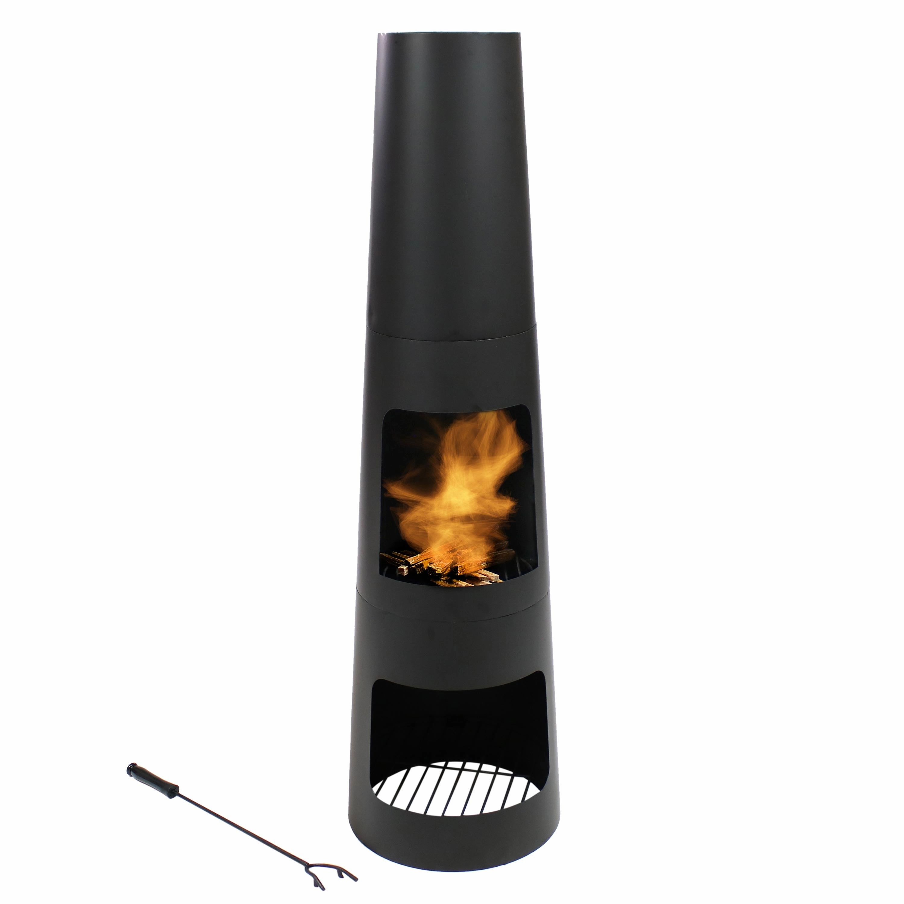Sunnydaze Steel Outdoor Chiminea Fire Pit with Built-In Log Storage - 49"portable outdoor fire pit with lid
