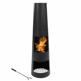 Sunnydaze Steel Outdoor Chiminea Fire Pit with Built-In Log Storage - 49"portable outdoor fire pit with lid