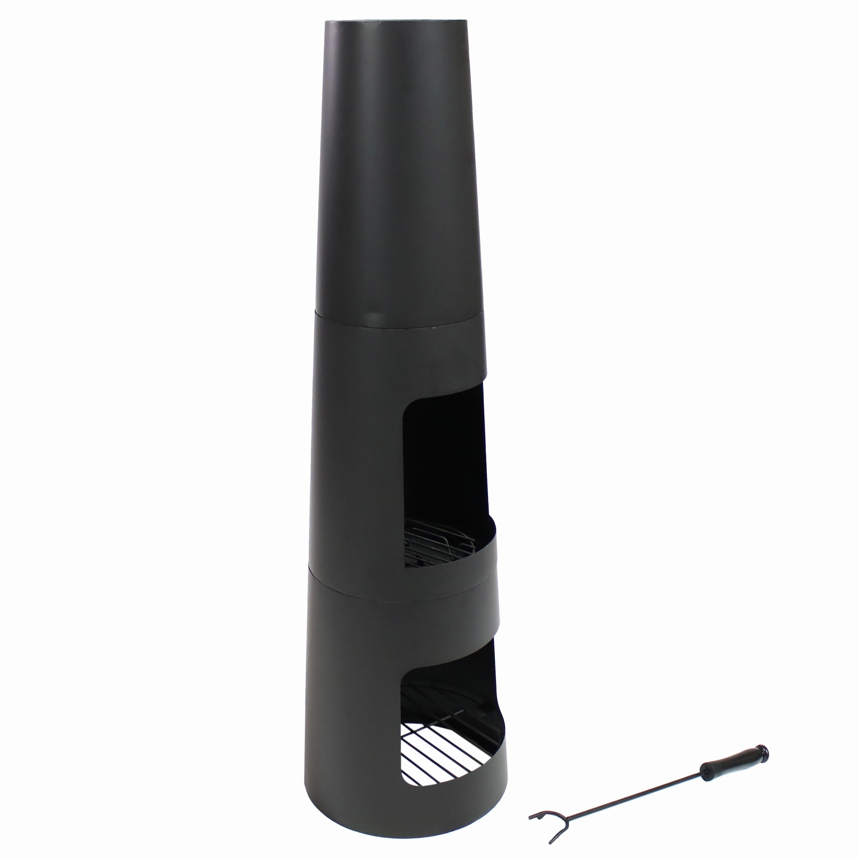Sunnydaze Steel Outdoor Chiminea Fire Pit with Built-In Log Storage - 49"