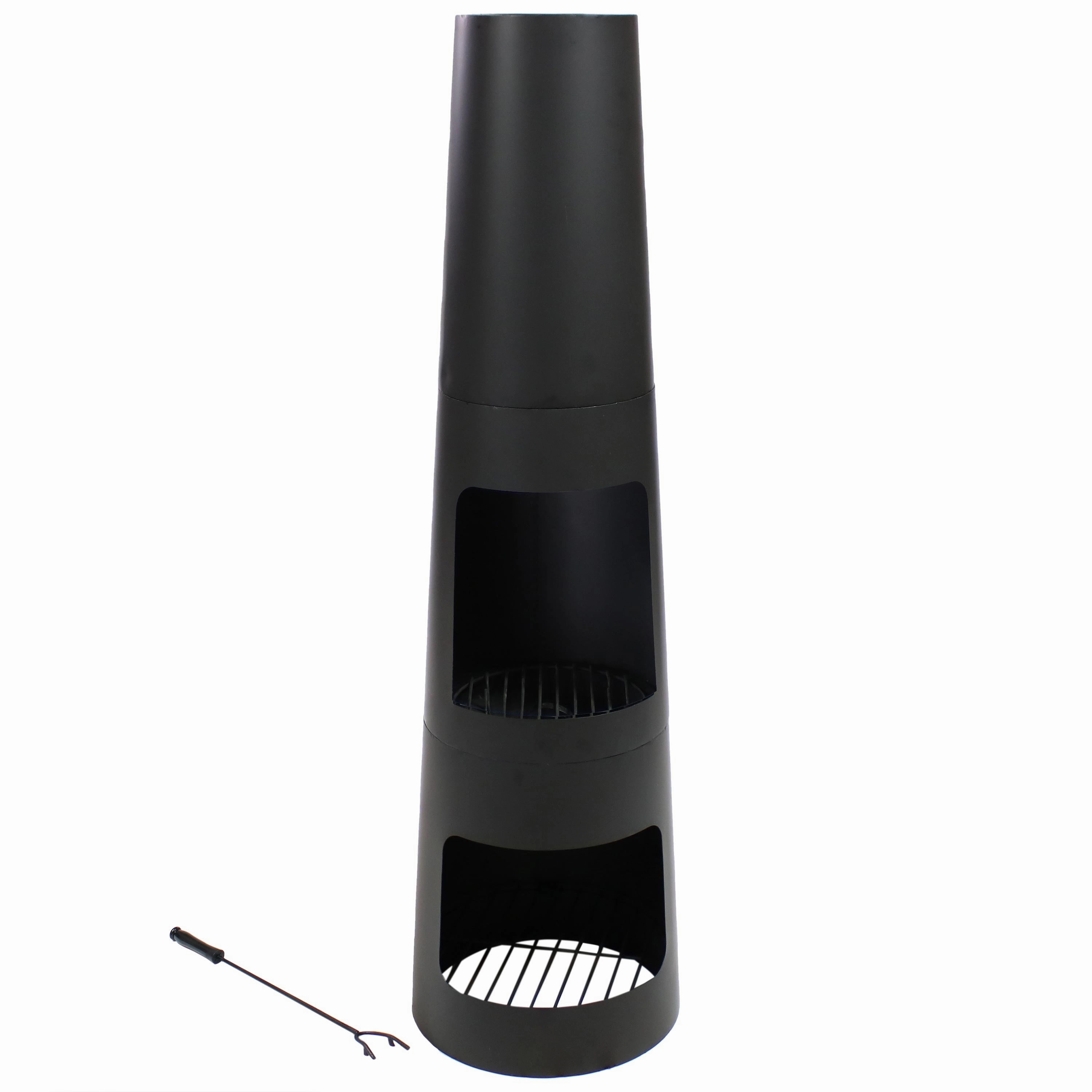 Sunnydaze Steel Outdoor Chiminea Fire Pit with Built-In Log Storage - 49"