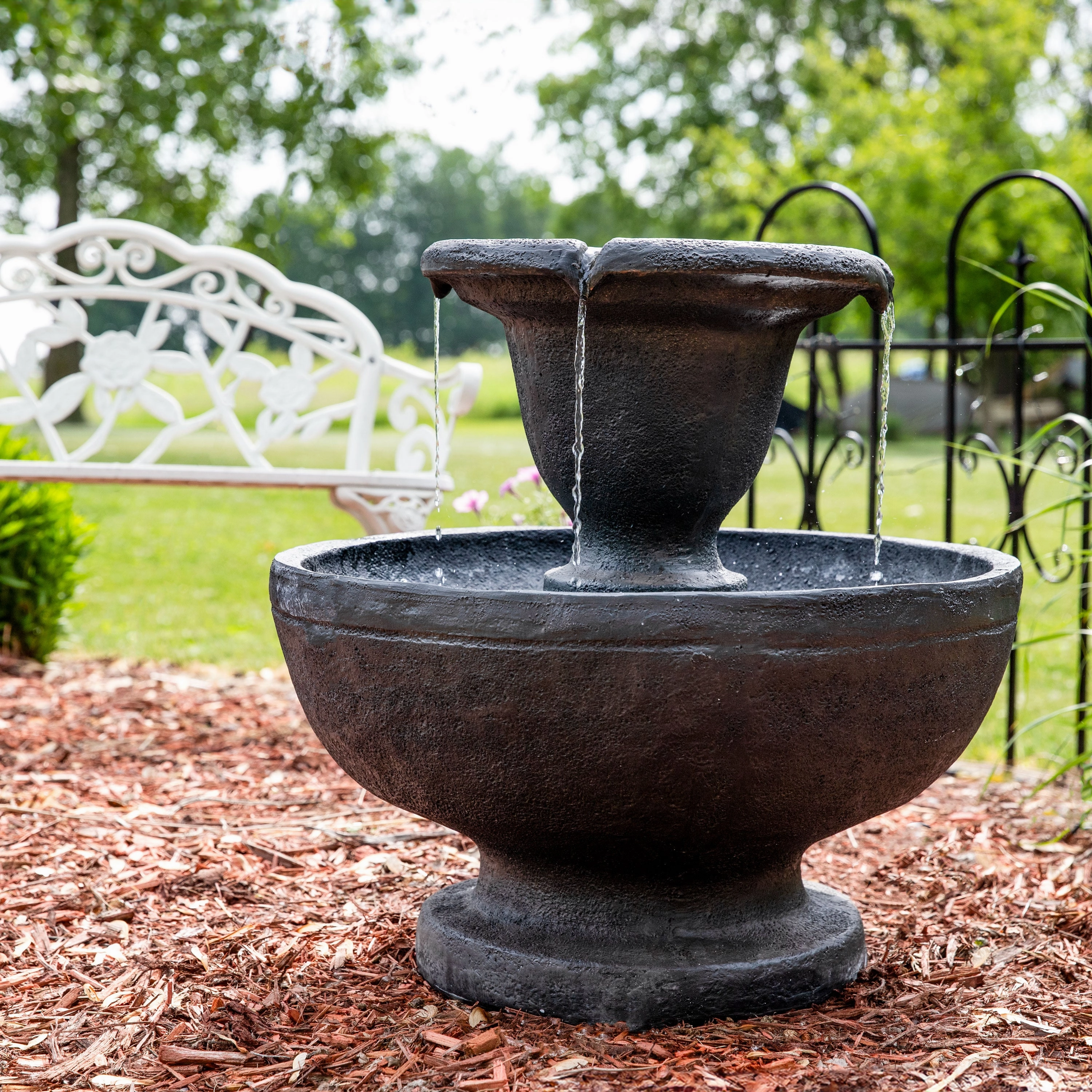 Sunnydaze Streaming Falls 2-Tier Outdoor Water Fountain - 25-Inch - Brown