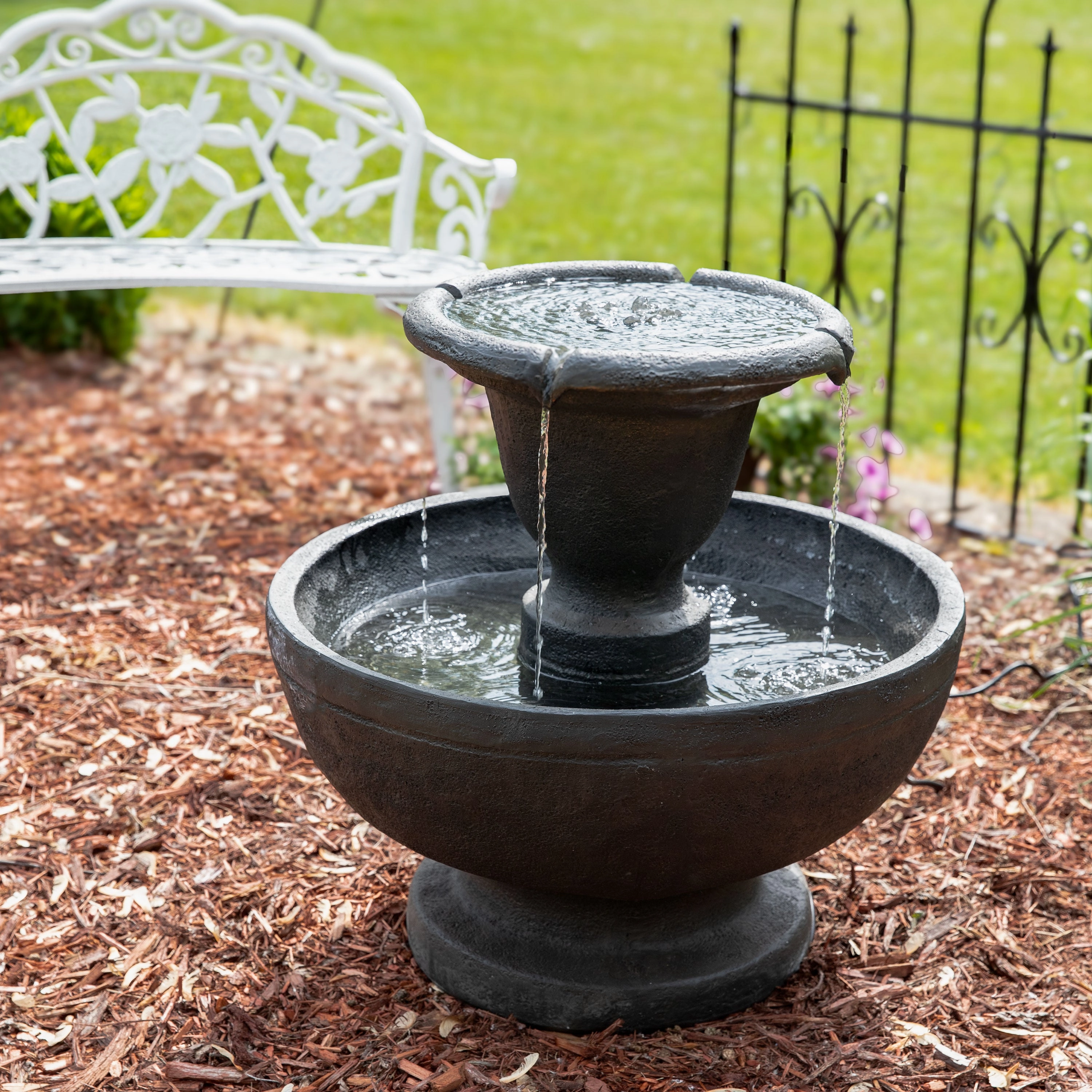 Sunnydaze Streaming Falls 2-Tier Outdoor Water Fountain - 25-Inch - Brown