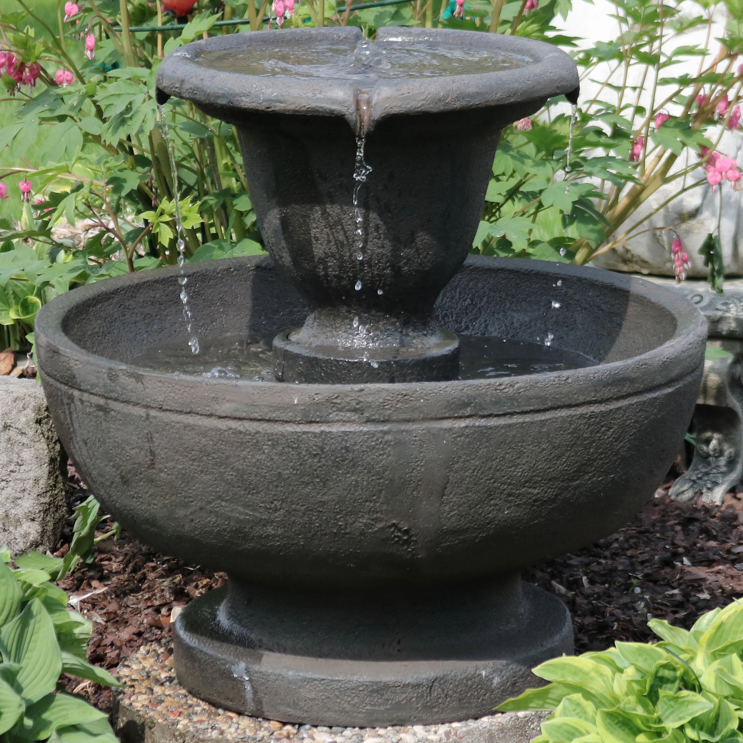 Sunnydaze Streaming Falls 2-Tier Outdoor Water Fountain - 25-Inch - Brown