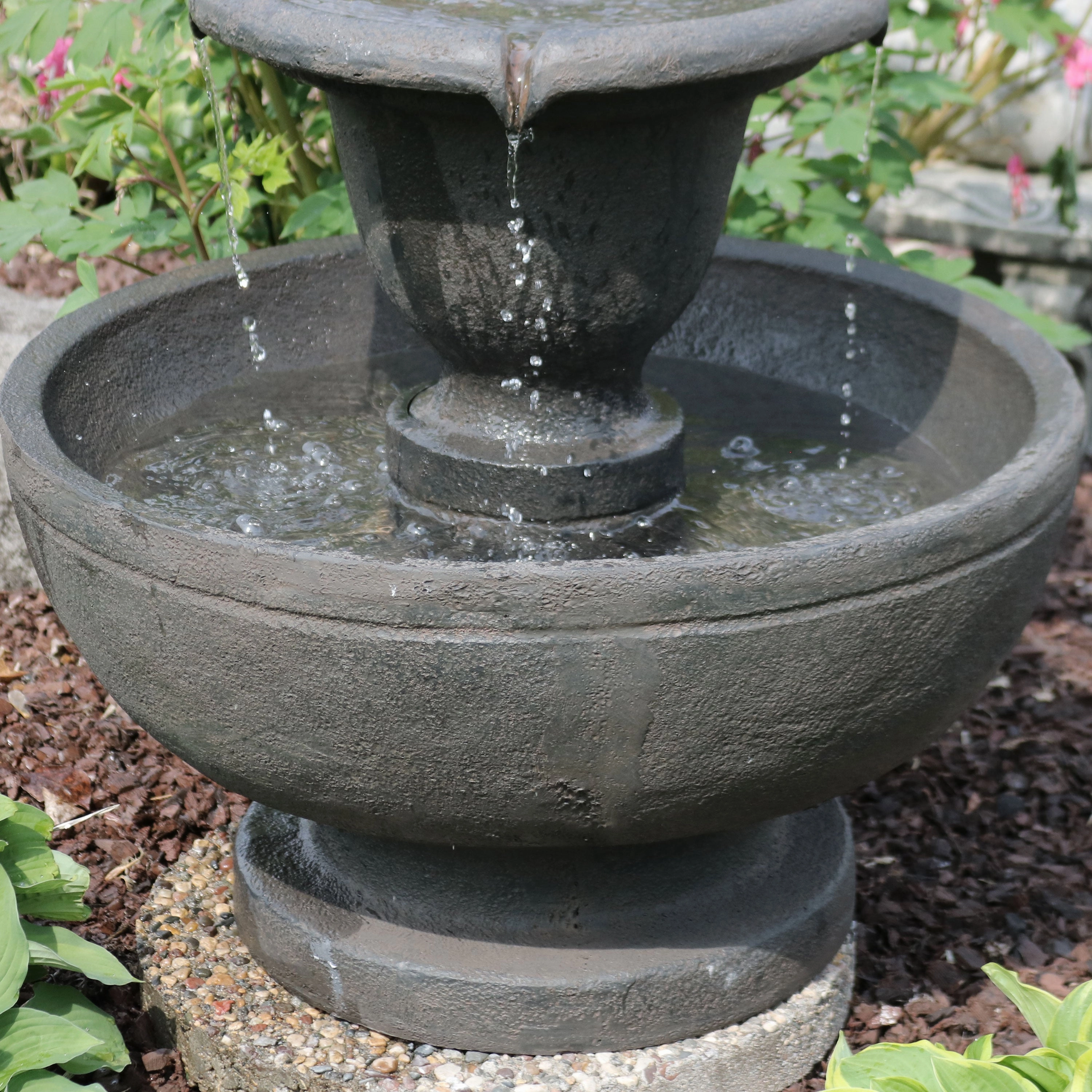 Sunnydaze Streaming Falls 2-Tier Outdoor Water Fountain - 25-Inch - Brown