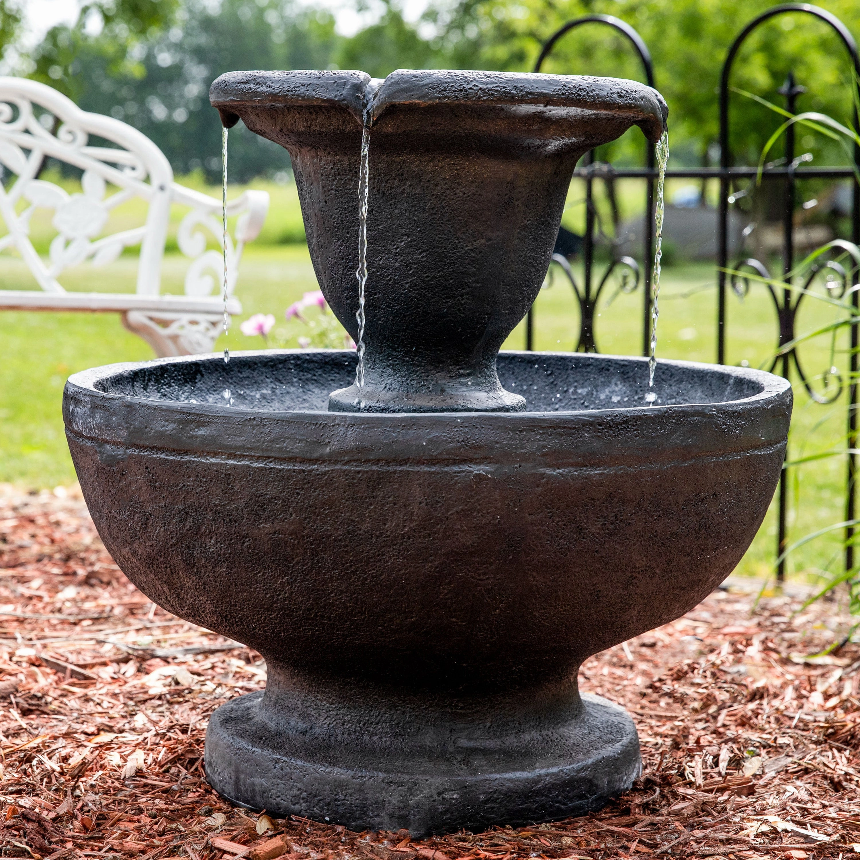 Sunnydaze Streaming Falls 2-Tier Outdoor Water Fountain - 25-Inch - Brown