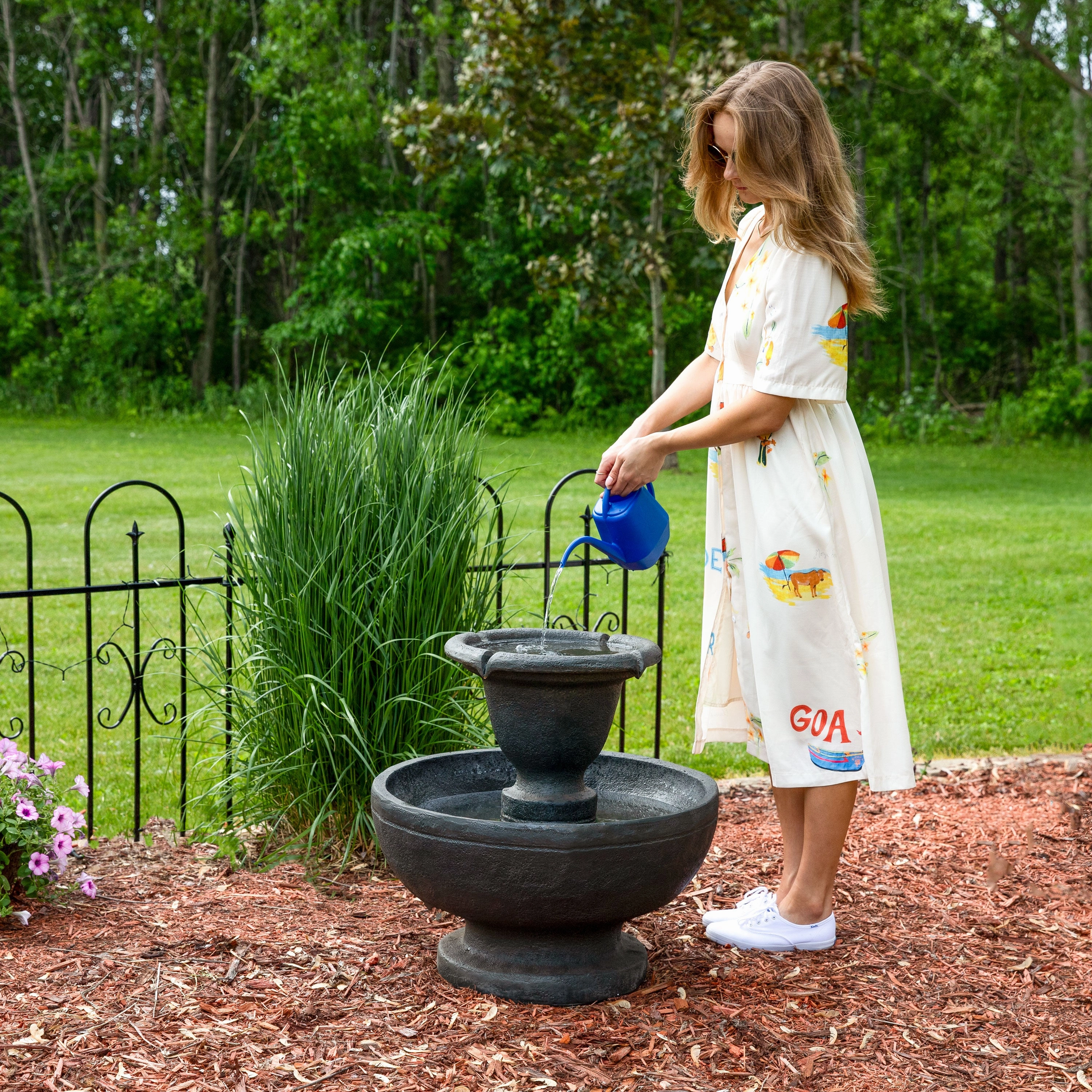 Sunnydaze Streaming Falls 2-Tier Outdoor Water Fountain - 25-Inch - Brown
