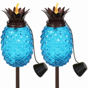 Sunnydaze Tropical Pineapple 3-in-1 Glass Outdoor Torches - Set of 2outdoor garden decorative ornaments