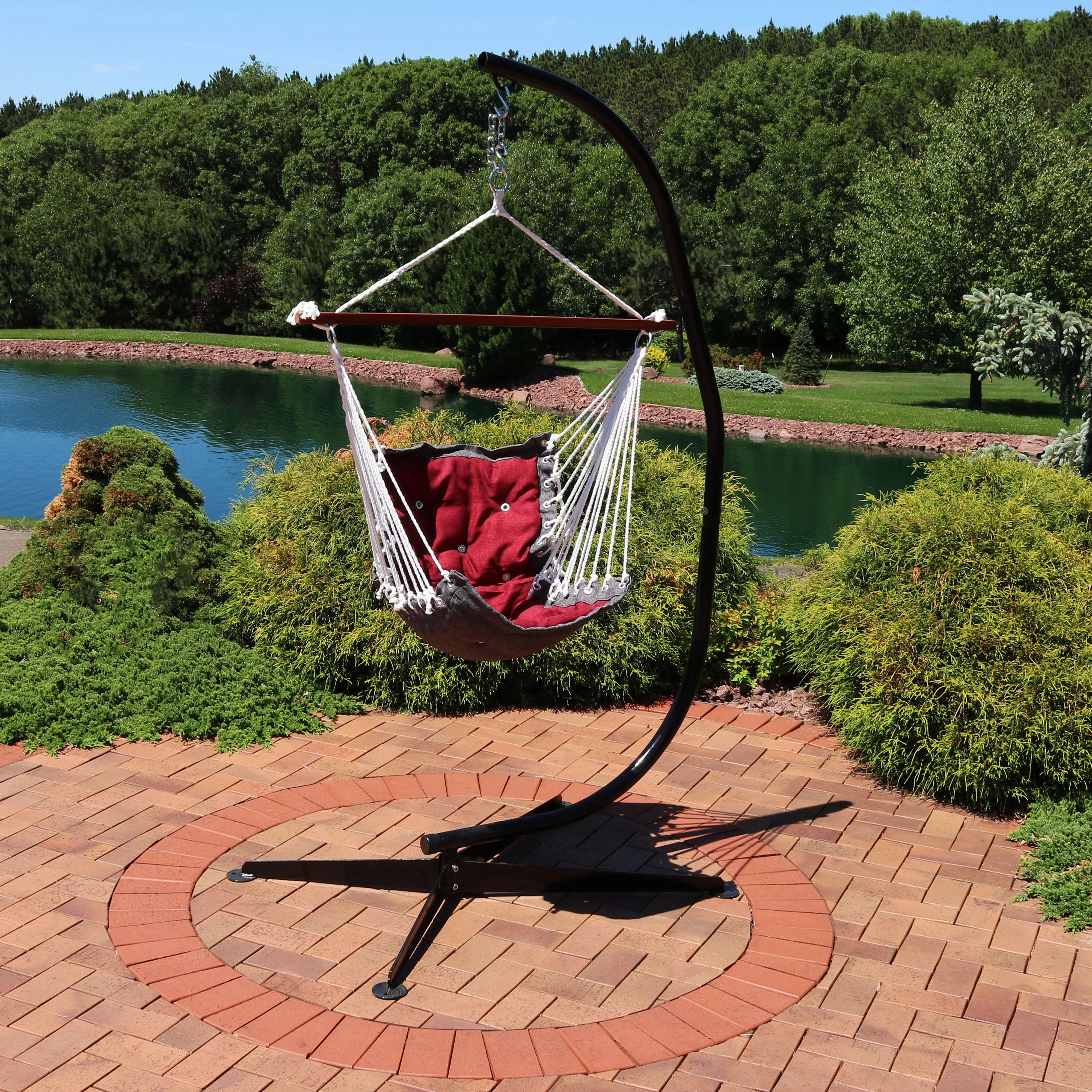 Sunnydaze Tufted Victorian Outdoor Hammock Chair Swing and C-Stand Set
