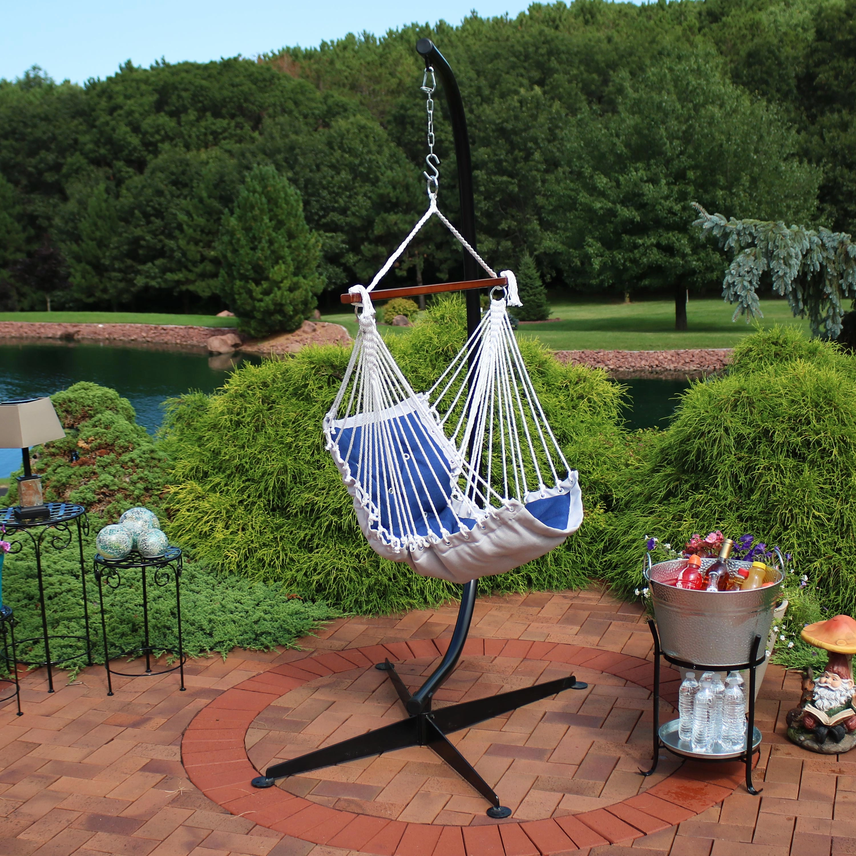 Sunnydaze Tufted Victorian Outdoor Hammock Chair Swing and C-Stand Set