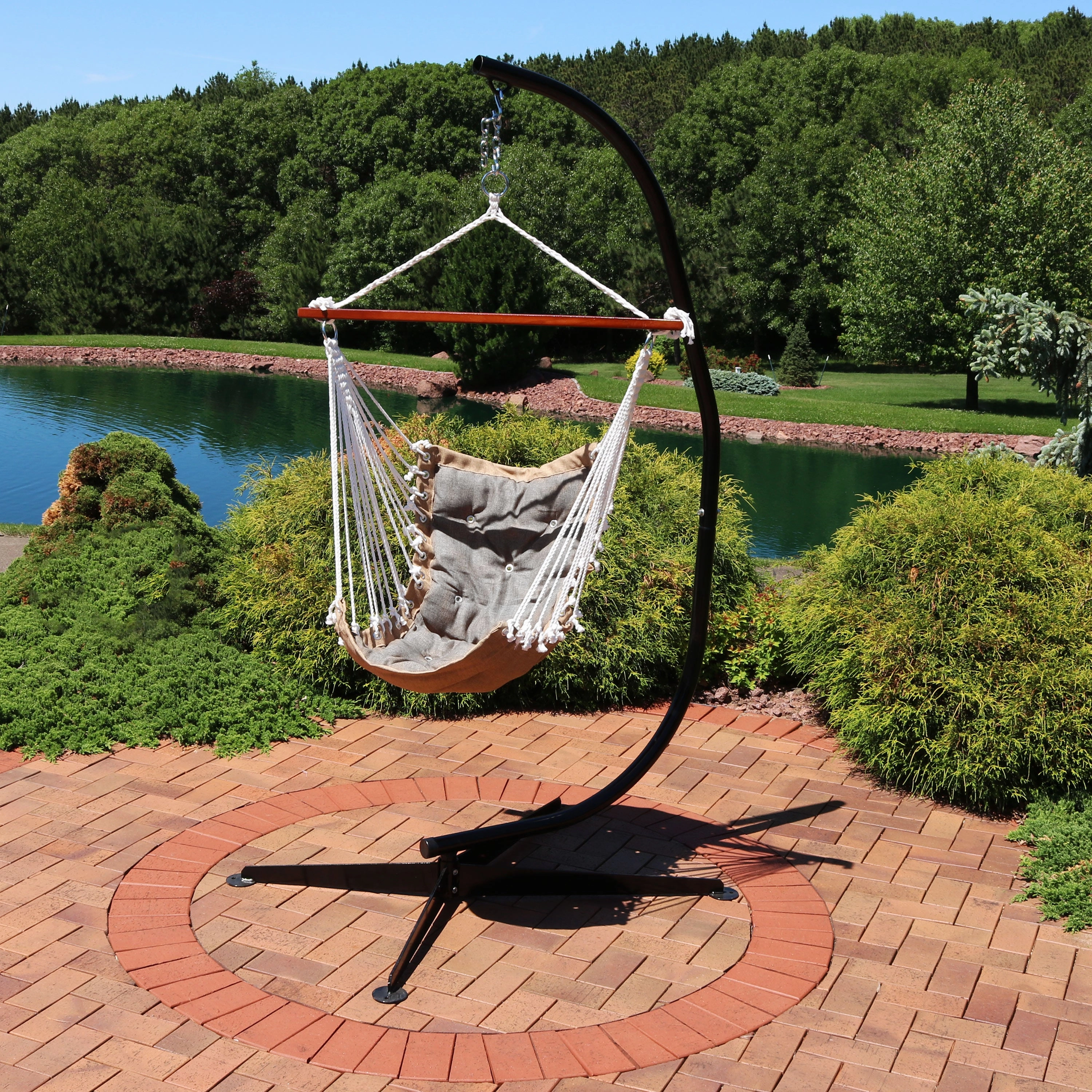 Sunnydaze Tufted Victorian Outdoor Hammock Chair Swing and C-Stand Set