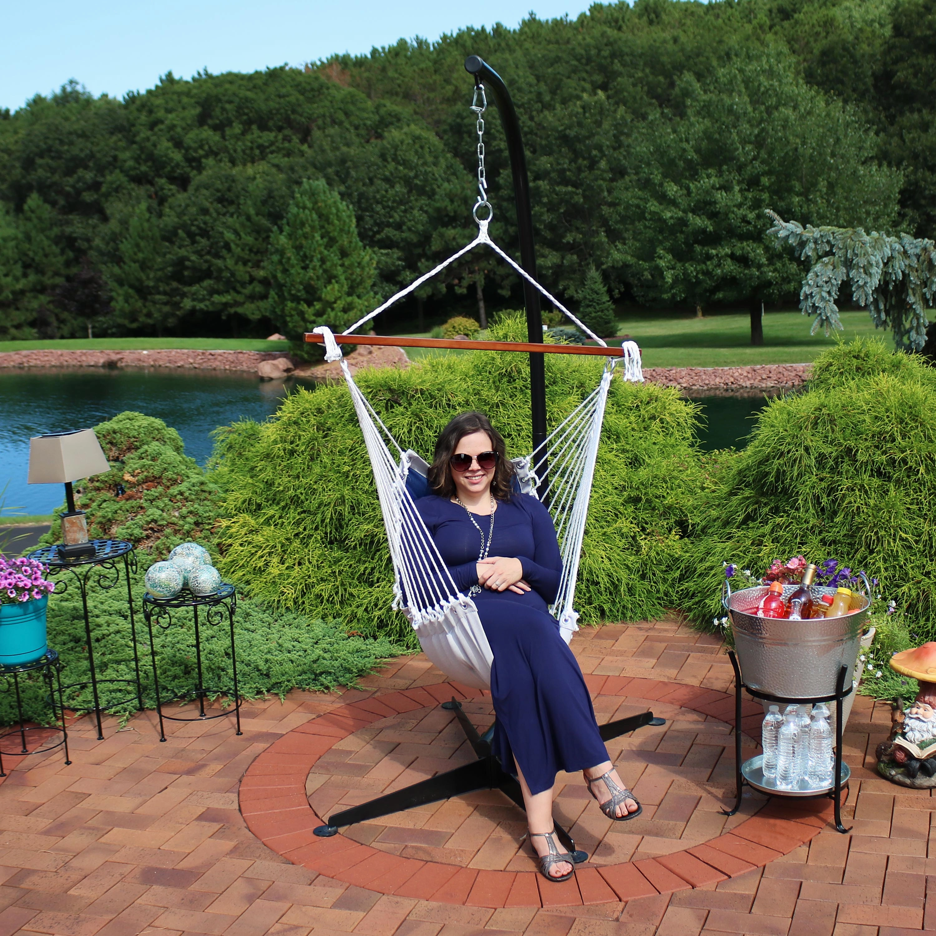 Sunnydaze Tufted Victorian Outdoor Hammock Chair Swing and C-Stand Set