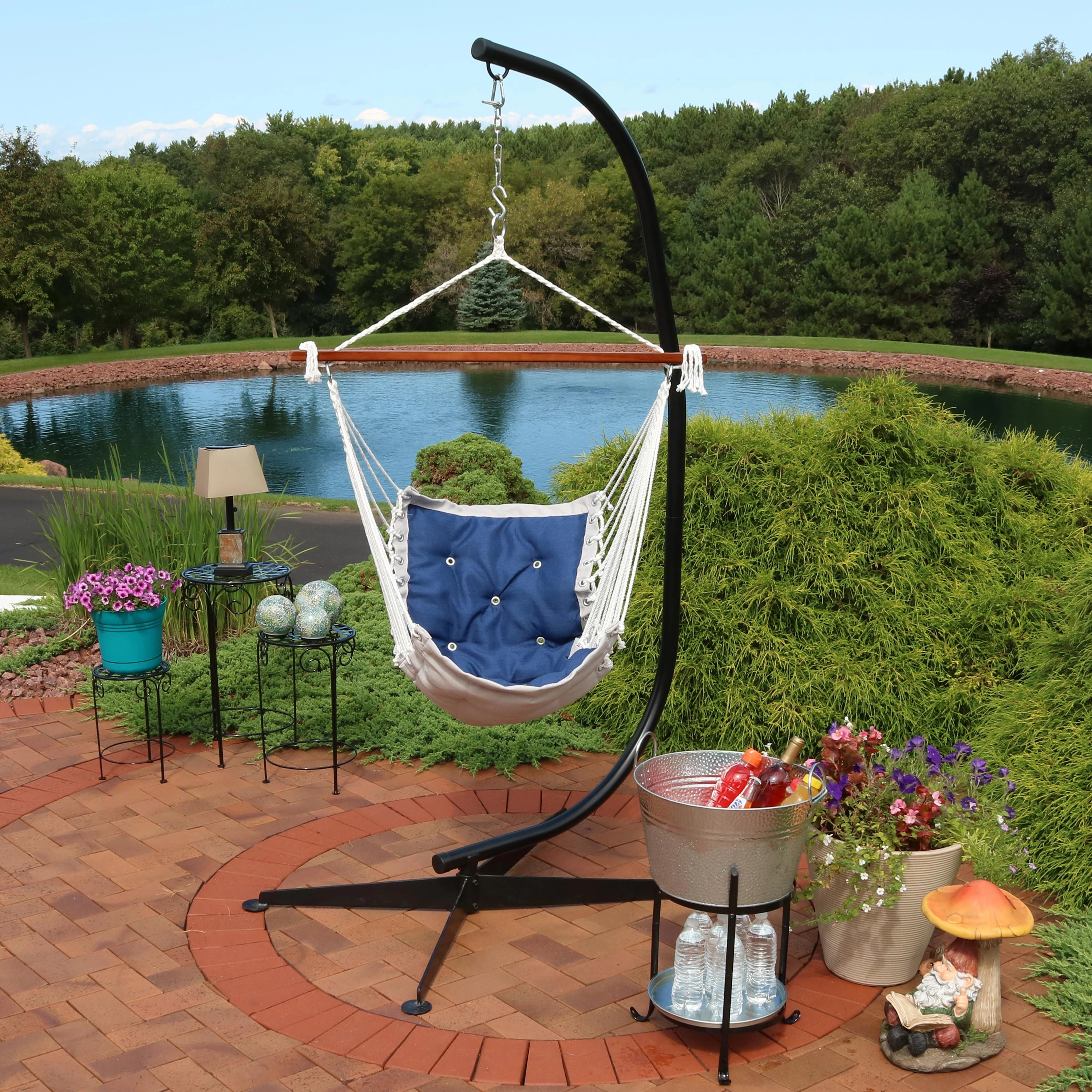 Sunnydaze Tufted Victorian Outdoor Hammock Chair Swing and C-Stand Set