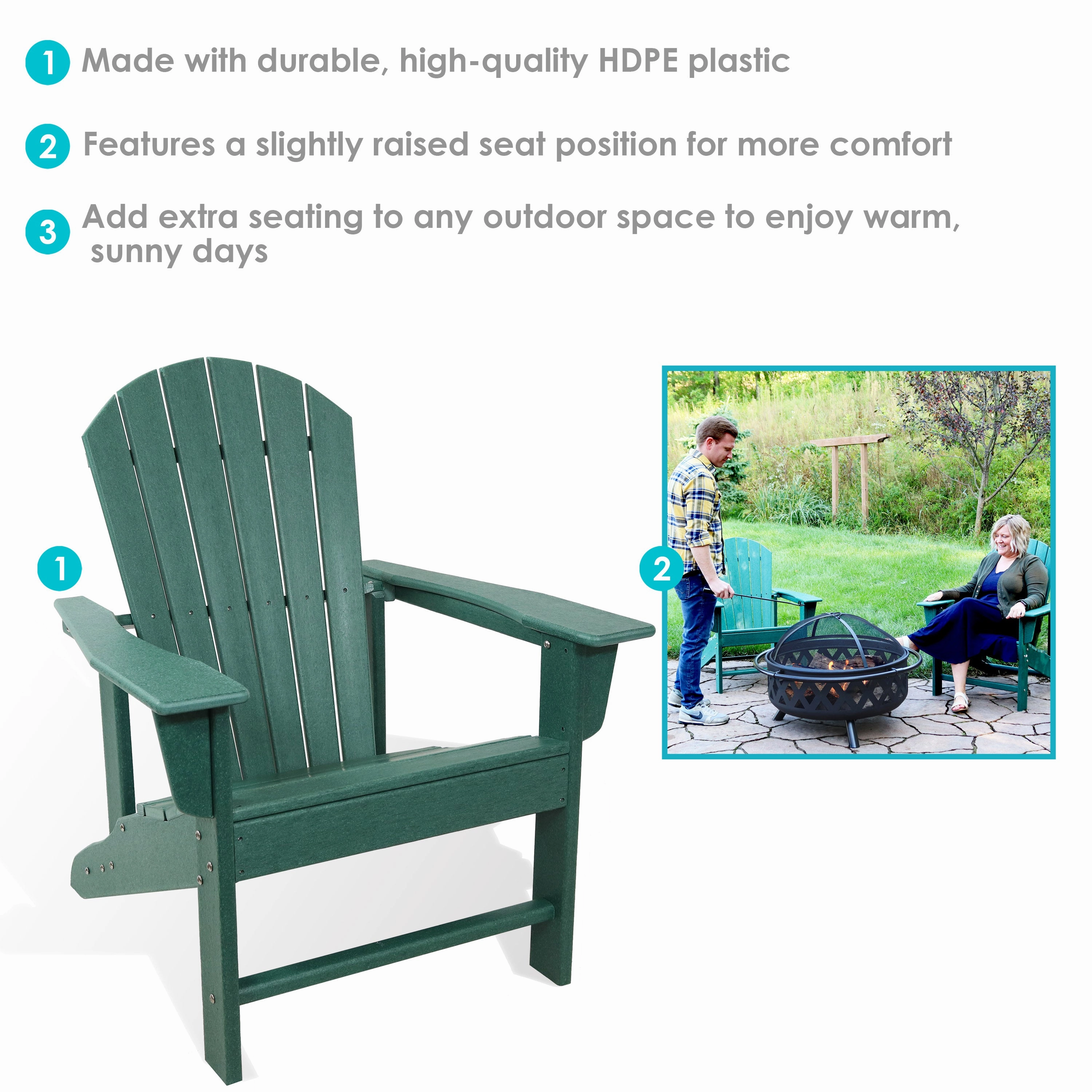 Sunnydaze Upright, All-Weather Adirondack Chair - 300-Pound Capacity - 38.25 H