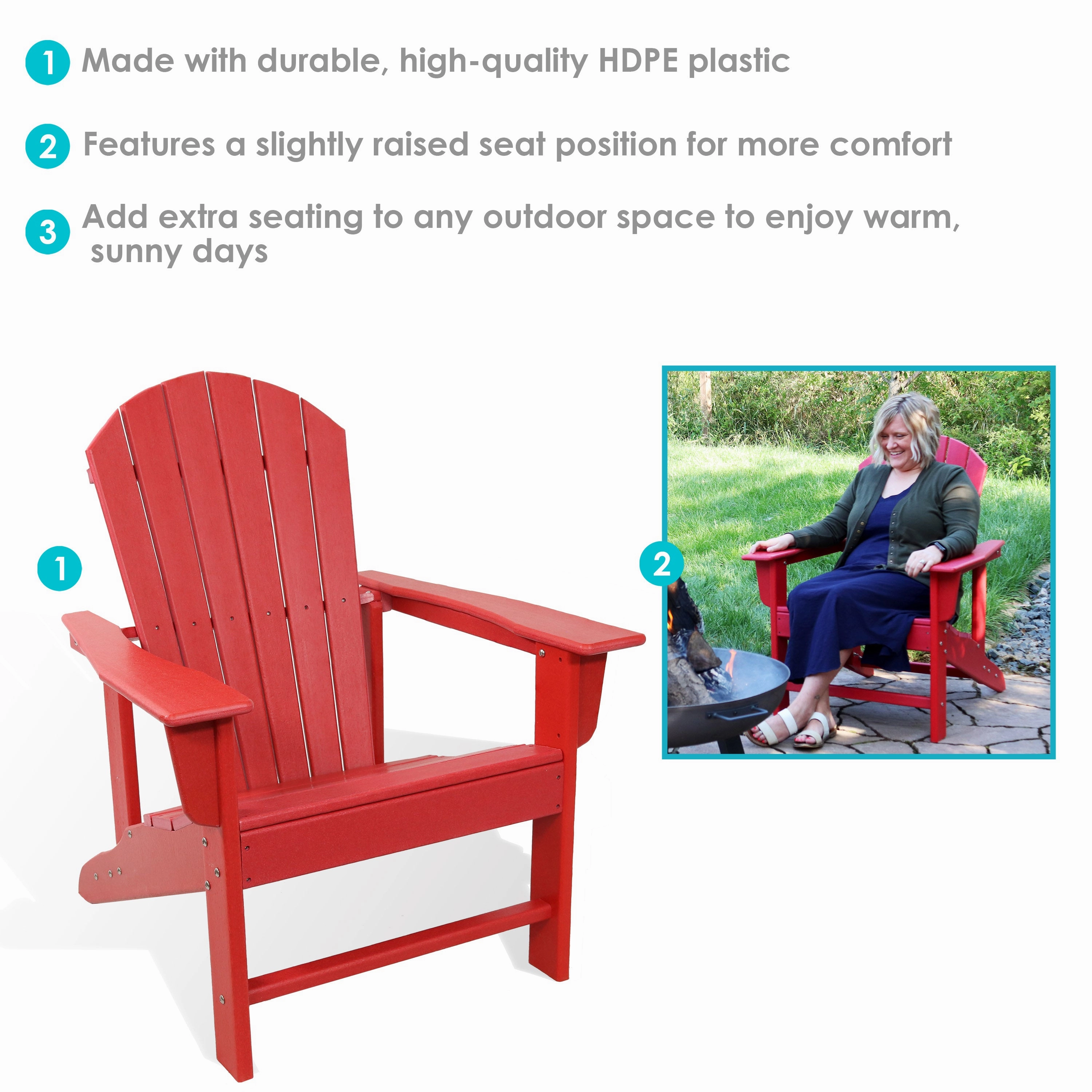 Sunnydaze Upright, All-Weather Adirondack Chair - 300-Pound Capacity - 38.25 H