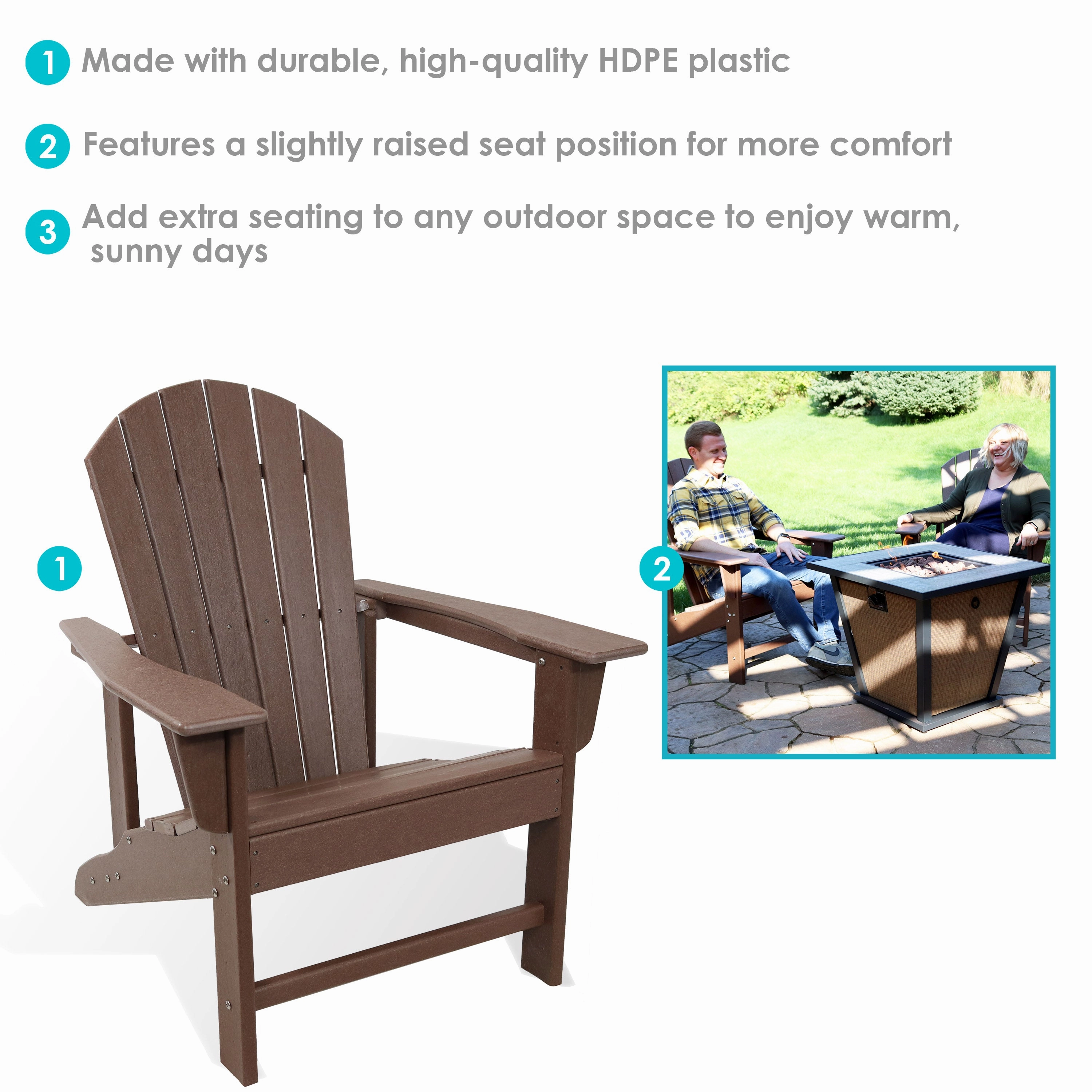Sunnydaze Upright, All-Weather Adirondack Chair - 300-Pound Capacity - 38.25 H