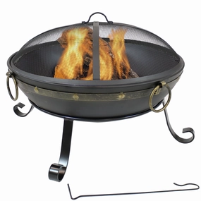 Sunnydaze Victorian Steel Fire Bowl and Spark Screen - 25"portable outdoor fire pit with lid
