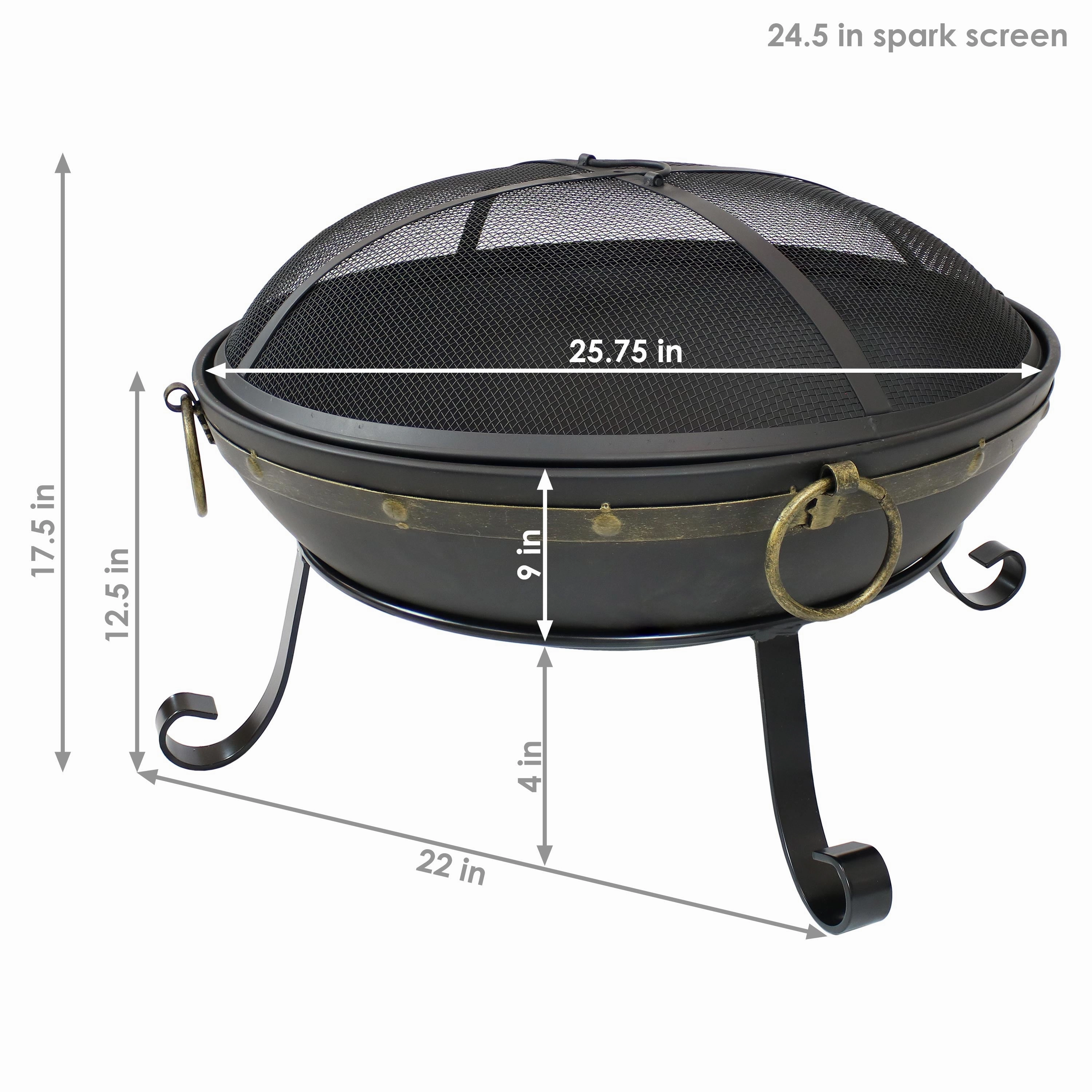 Sunnydaze Victorian Steel Fire Bowl and Spark Screen - 25"