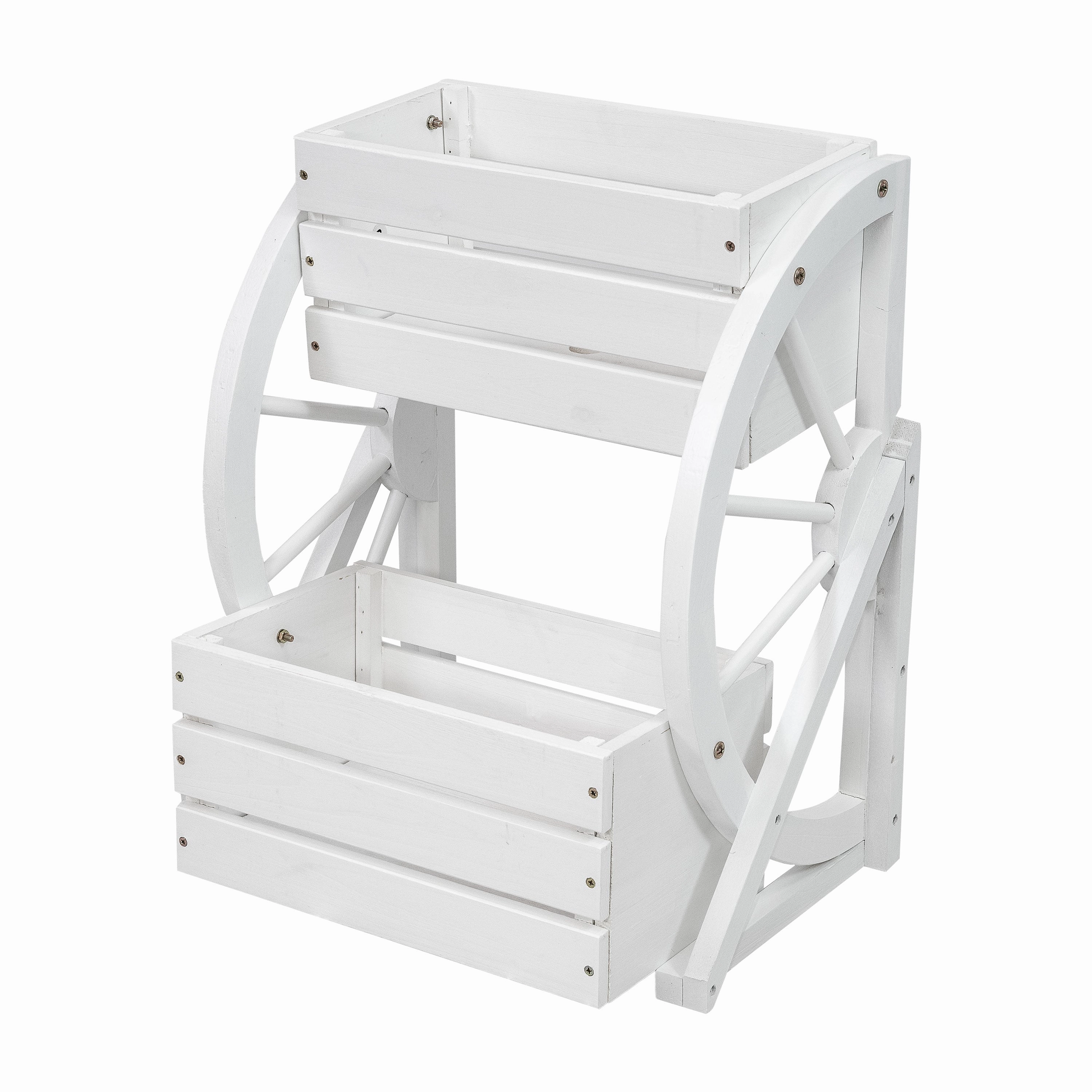 Sunnydaze Wagon Wheel 2-Tier Rustic Wood Plant Stand