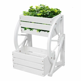 Sunnydaze Wagon Wheel 2-Tier Rustic Wood Plant Stand decorative outdoor planter box designs