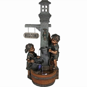 Sunnydaze Water Fountain Statue with Children Playing at Faucet - 40"outdoor garden water fountain