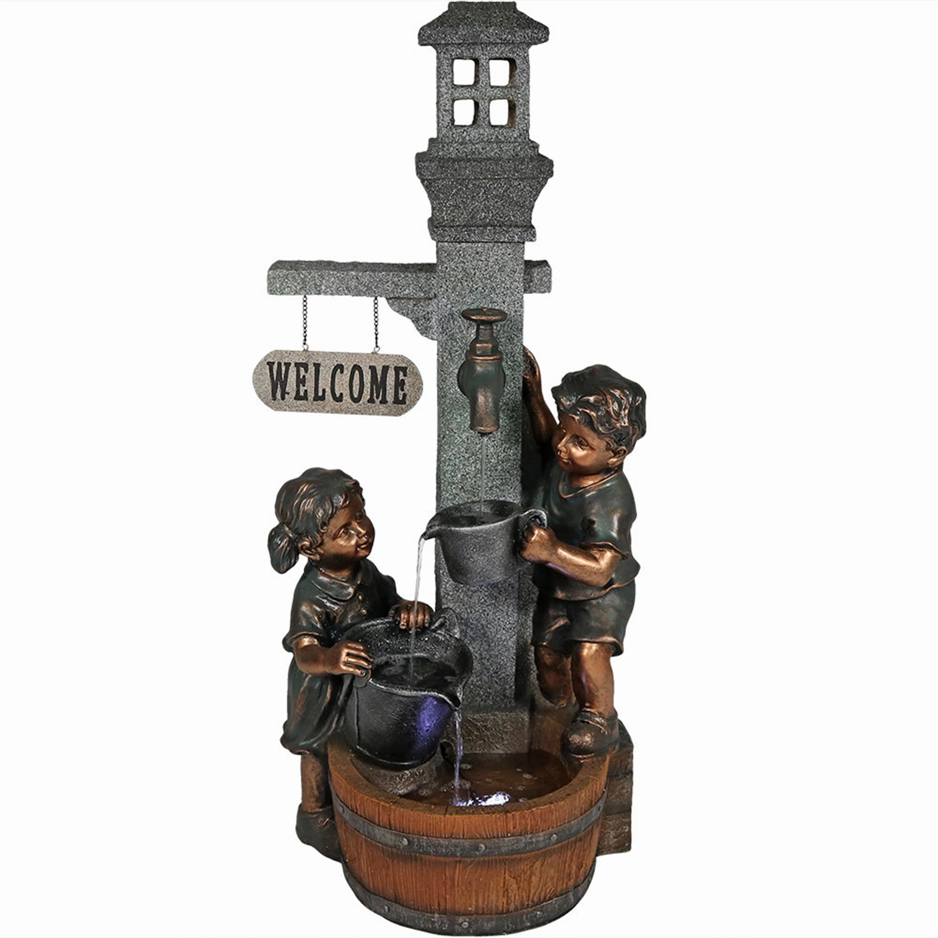 Sunnydaze Water Fountain Statue with Children Playing at Faucet - 40"outdoor garden water fountain