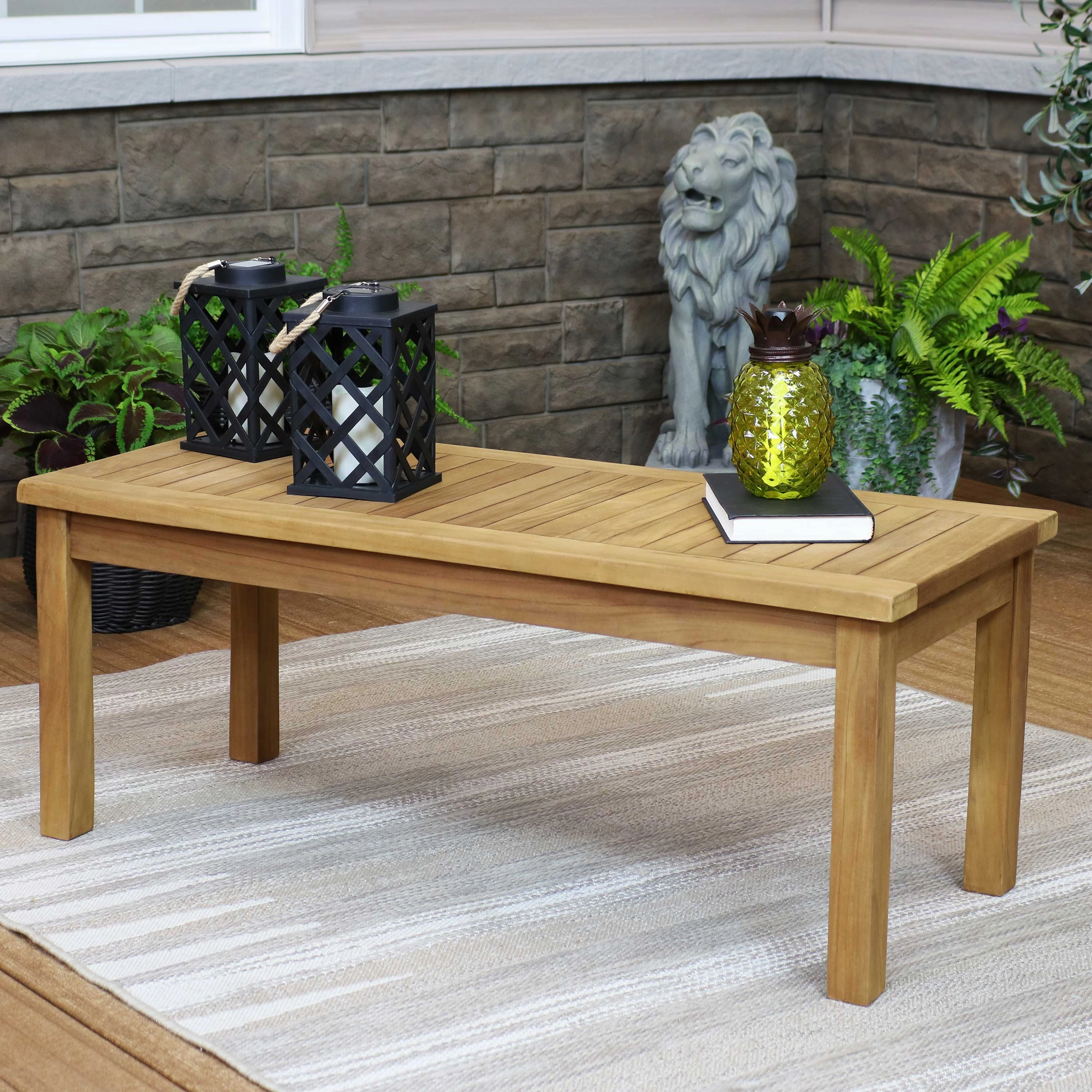 Sunnydaze Wooden Teak Outdoor Coffee Table - Stain Finish - 45"