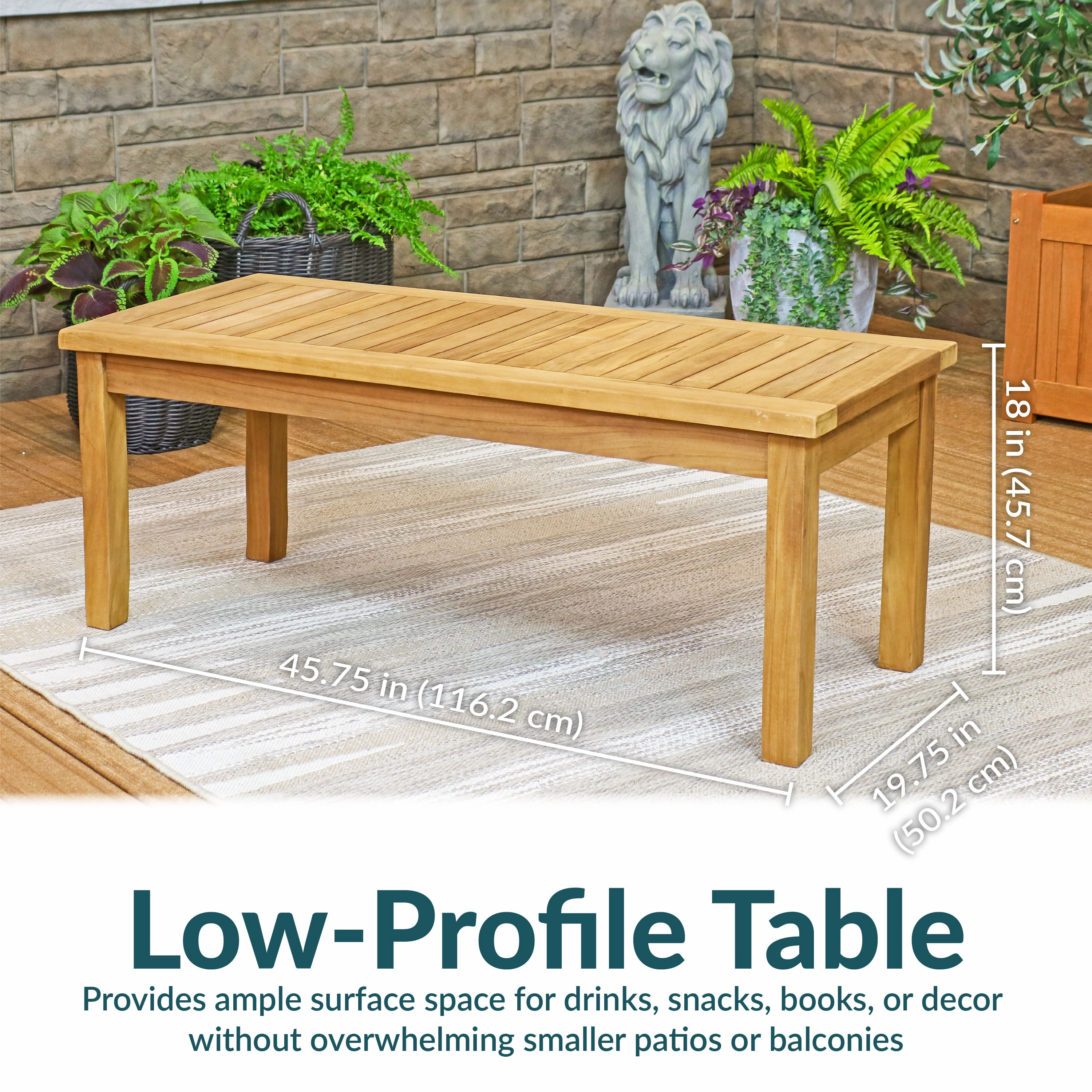 Sunnydaze Wooden Teak Outdoor Coffee Table - Stain Finish - 45"