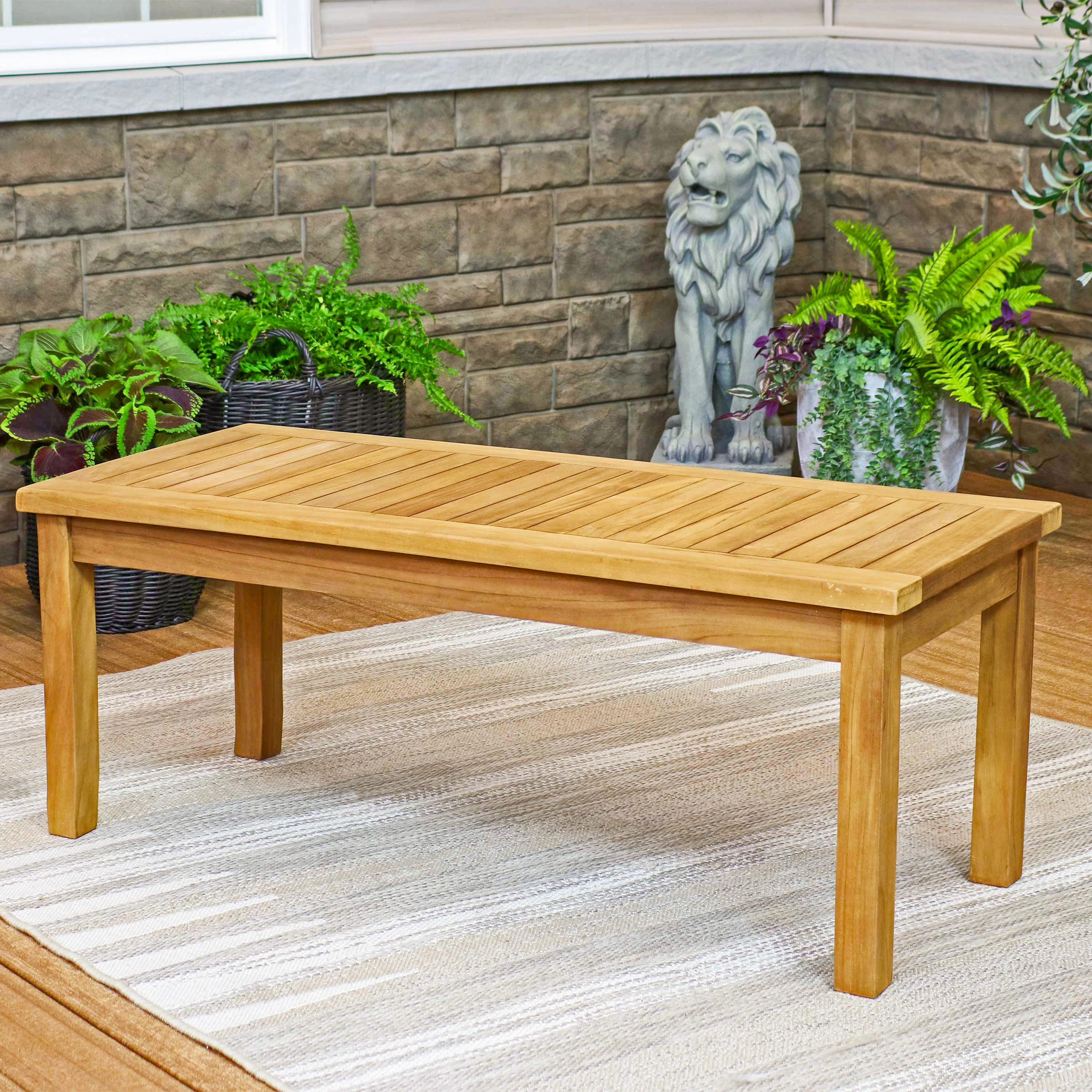 Sunnydaze Wooden Teak Outdoor Coffee Table - Stain Finish - 45"