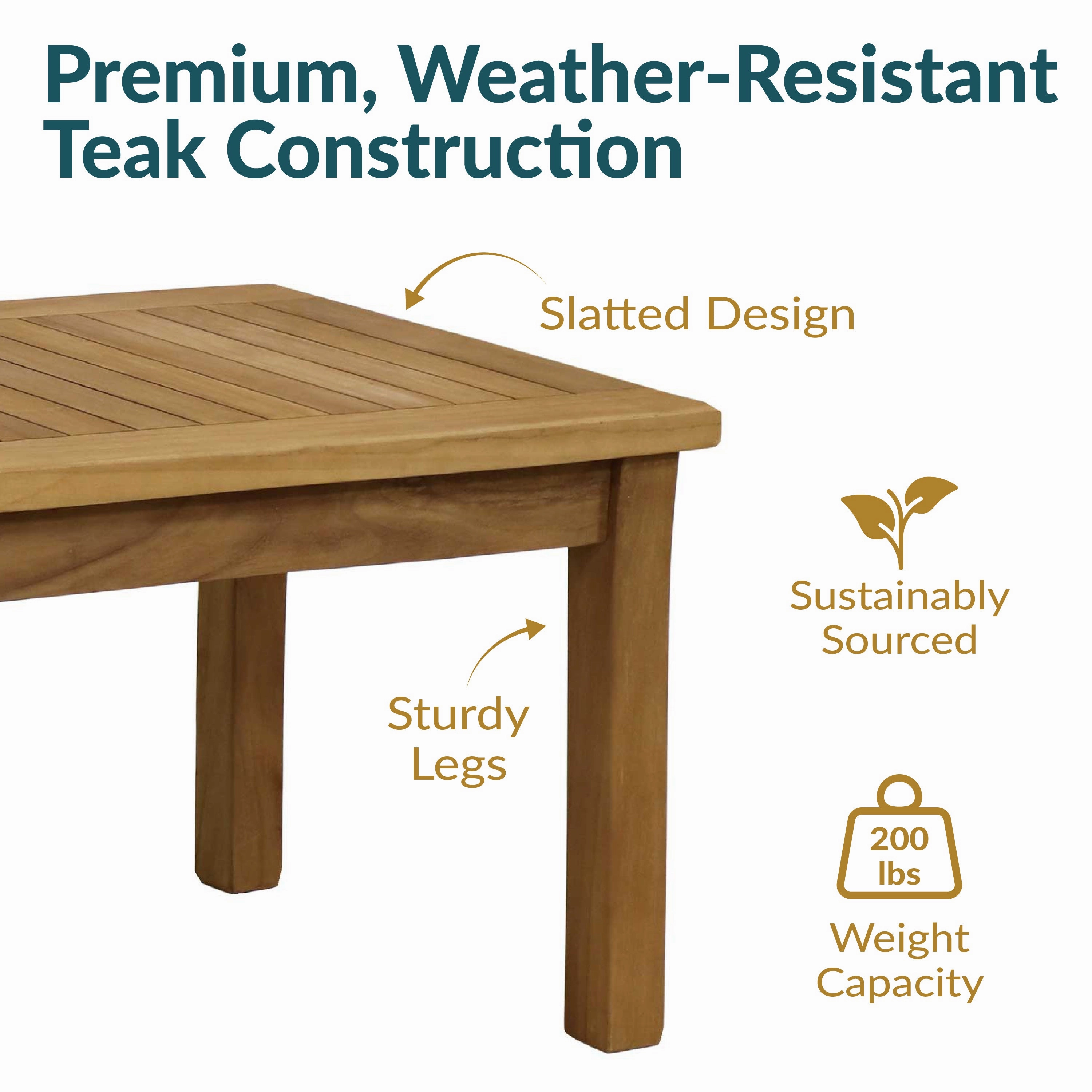 Sunnydaze Wooden Teak Outdoor Coffee Table - Stain Finish - 45"