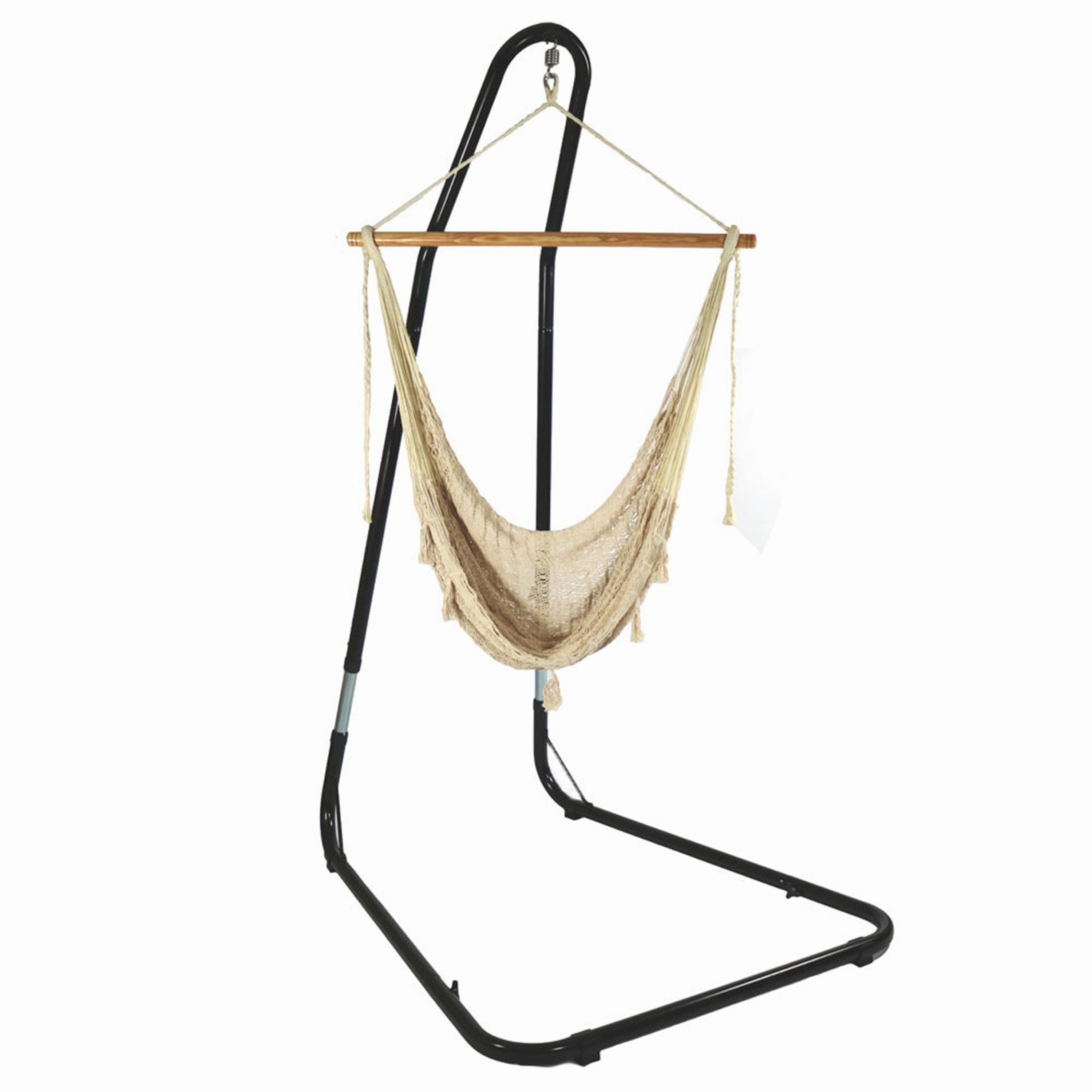Sunnydaze XL Mayan Rope Hammock Chair and Adjustable Stand - Natural double size outdoor hammock for couples