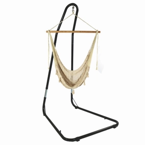 Sunnydaze XL Mayan Rope Hammock Chair and Adjustable Stand - Natural double size outdoor hammock for couples
