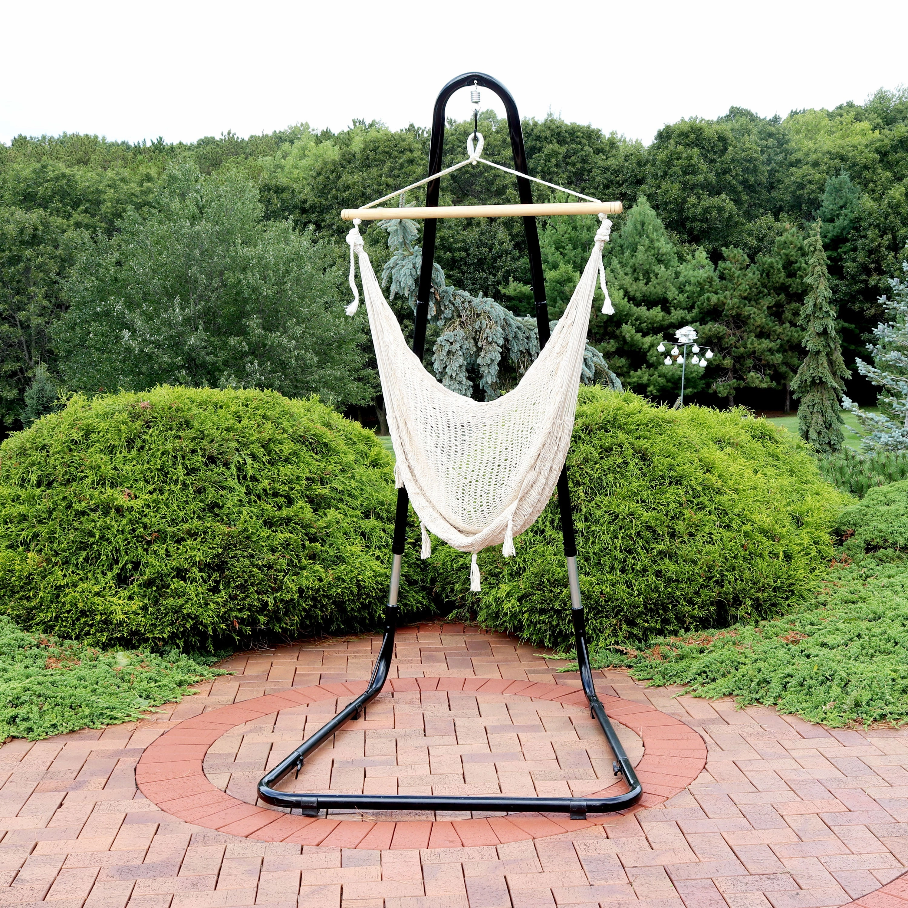 Sunnydaze XL Mayan Rope Hammock Chair and Adjustable Stand - Natural