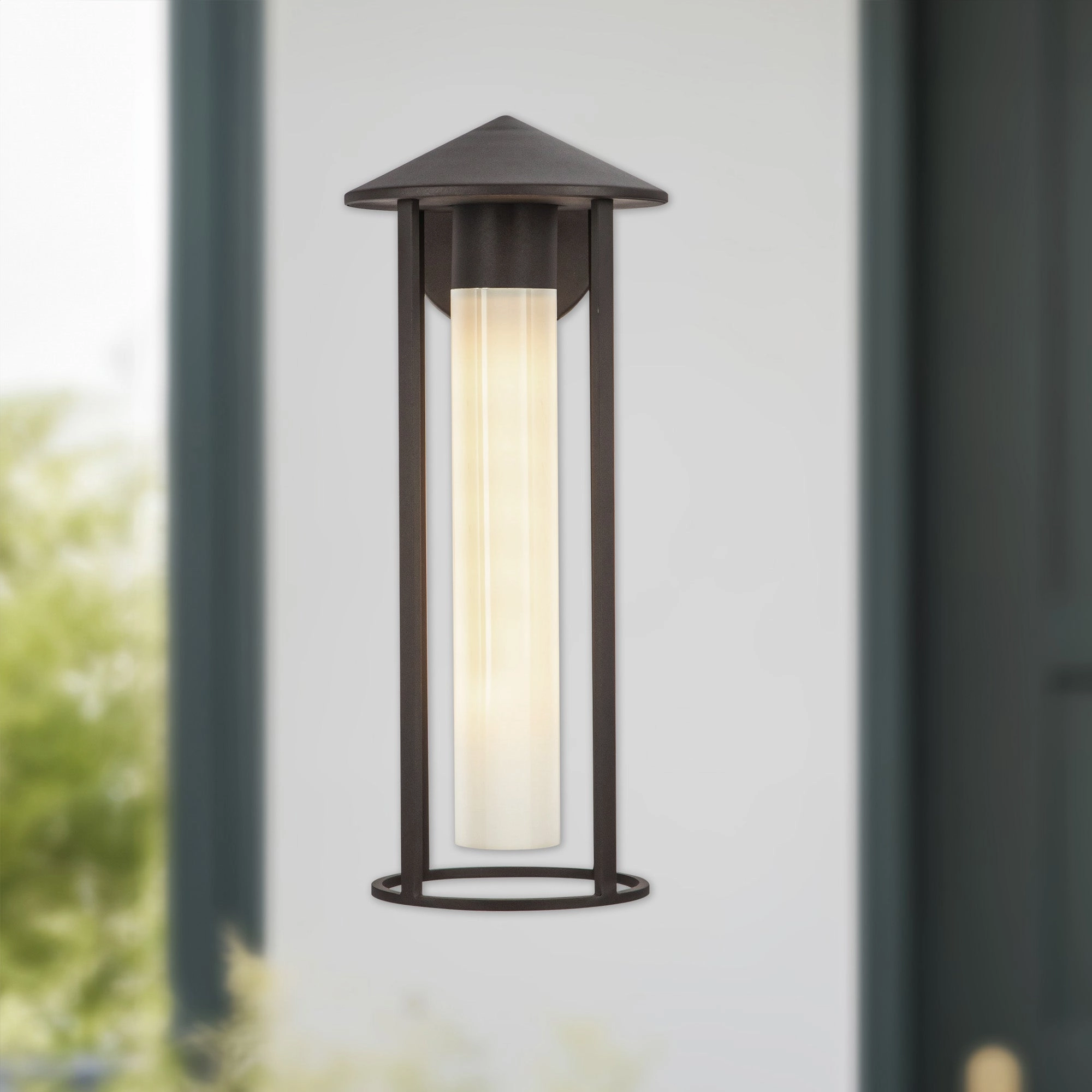 Tenko One Light Exterior Wall Mount Bronze/Glossy Opal Glass