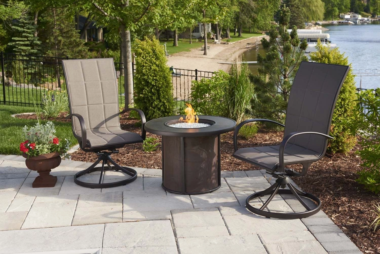 The Outdoor Greatroom Company 32 Inch Stonefire Brown Round Gas Fire Pit Table SF-32-K