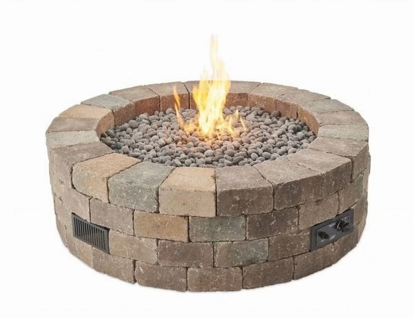 The Outdoor Greatroom Company 52 Inch Bronson Block Round Gas Fire Pit Kit BRON52-Kportable outdoor fire pit with lid