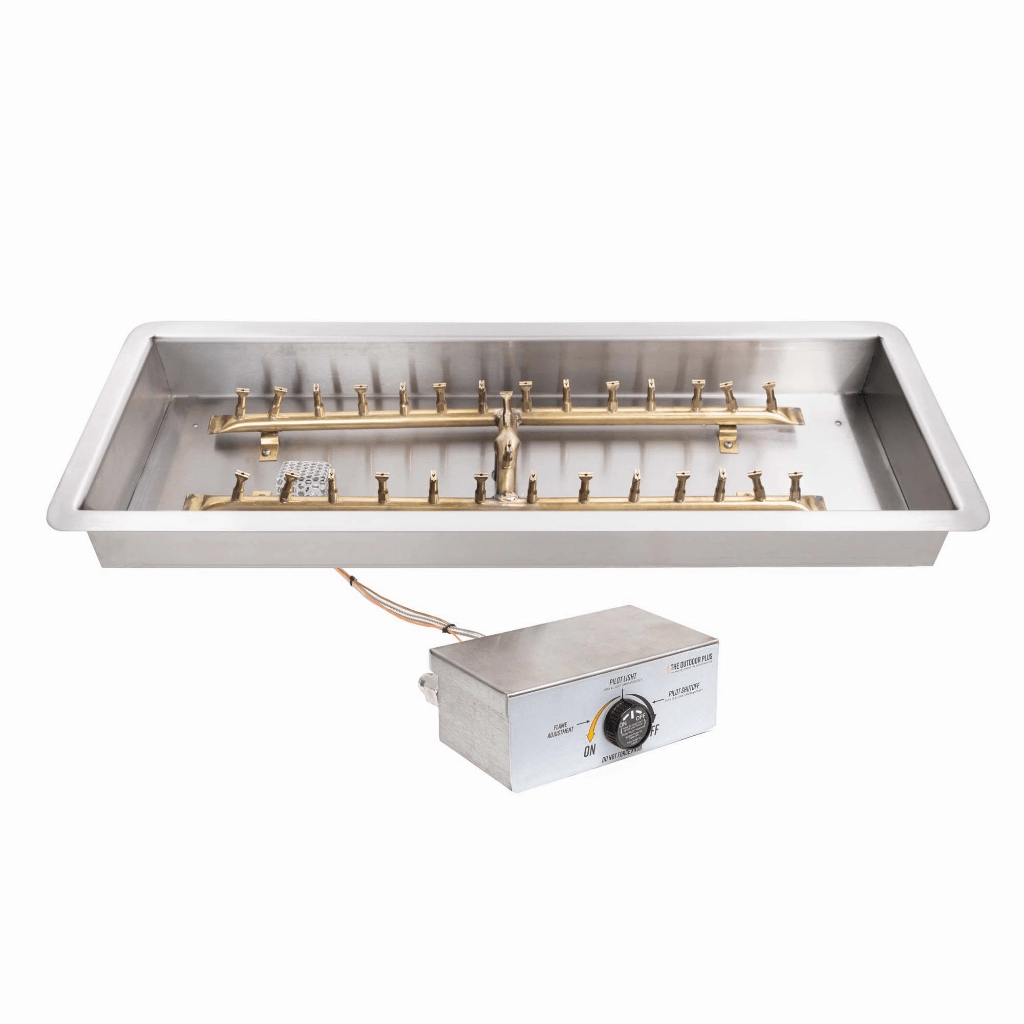 The Outdoor Plus 48x12 Rectangular Drop-in Pan With Brass 'H' Bullet Burner OPT-BP1224RD