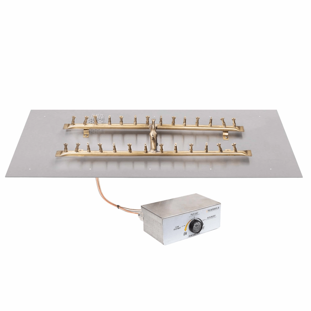 The Outdoor Plus 48x12 Rectangular Flat Pan With Brass 'H' Bullet Burner OPT-BFP1248R