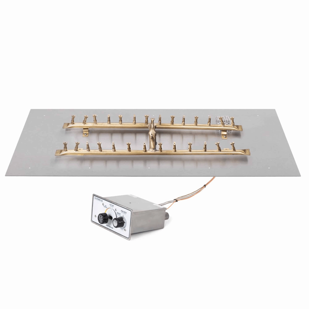 The Outdoor Plus 48x12 Rectangular Flat Pan With Brass 'H' Bullet Burner OPT-BFP1248R