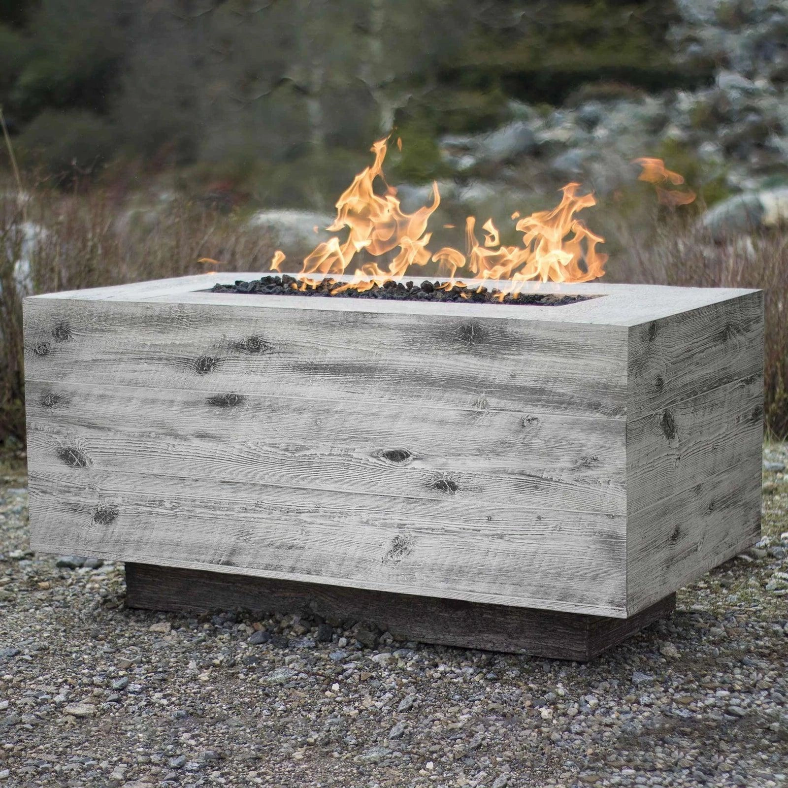The Outdoor Plus - Catalina Wood Grain Rectangle Concrete Fire Pit Table OPT-CTL