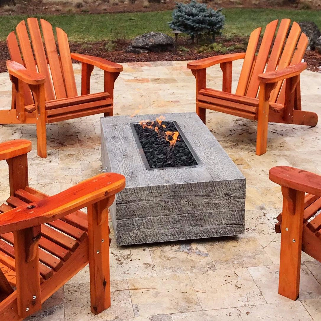 The Outdoor Plus - Coronado Rectangular Wood Grain Concrete Fire Pit Table OPT-COR