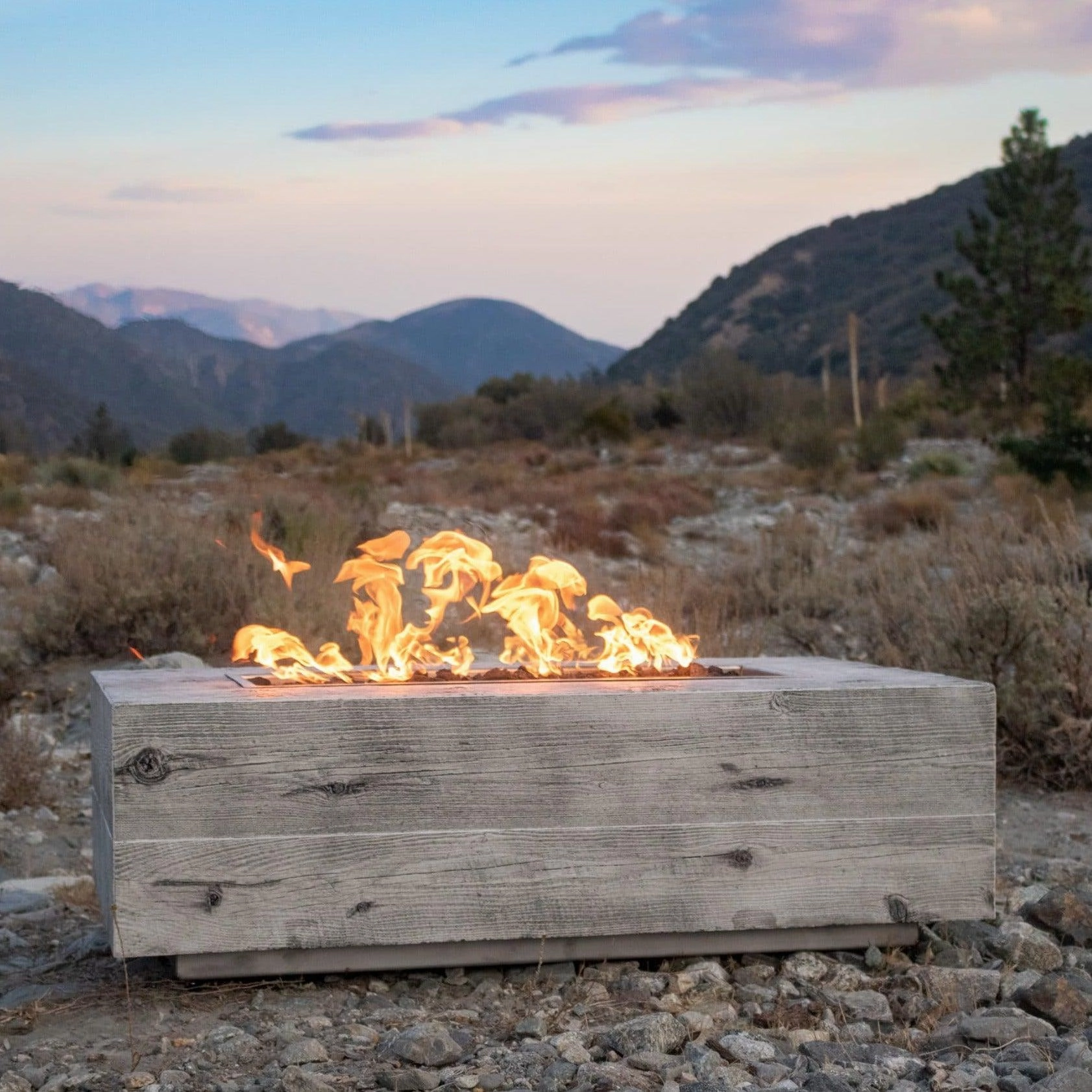 The Outdoor Plus - Coronado Rectangular Wood Grain Concrete Fire Pit Table OPT-COR