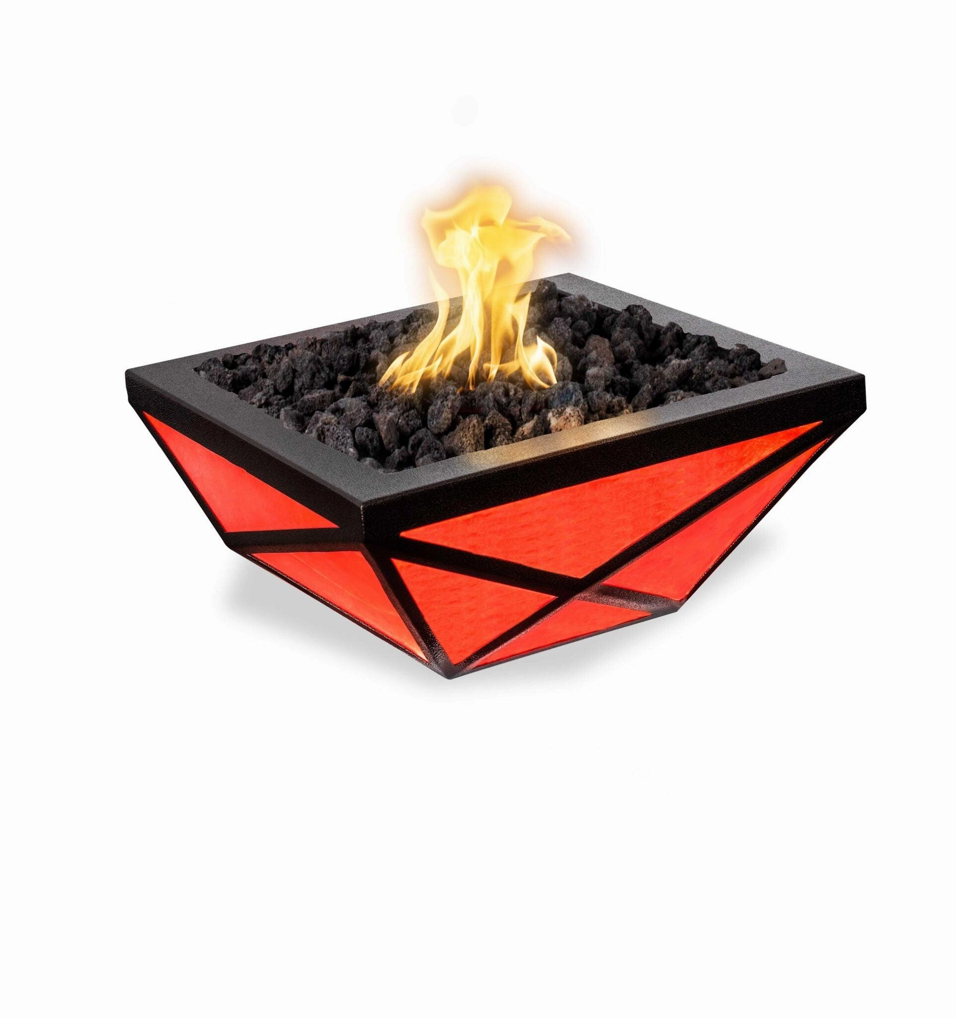 The Outdoor Plus - Gladiator LED Metal Powder Coat Finish Square Fire Pit Bowl OPT-GLDPCLED