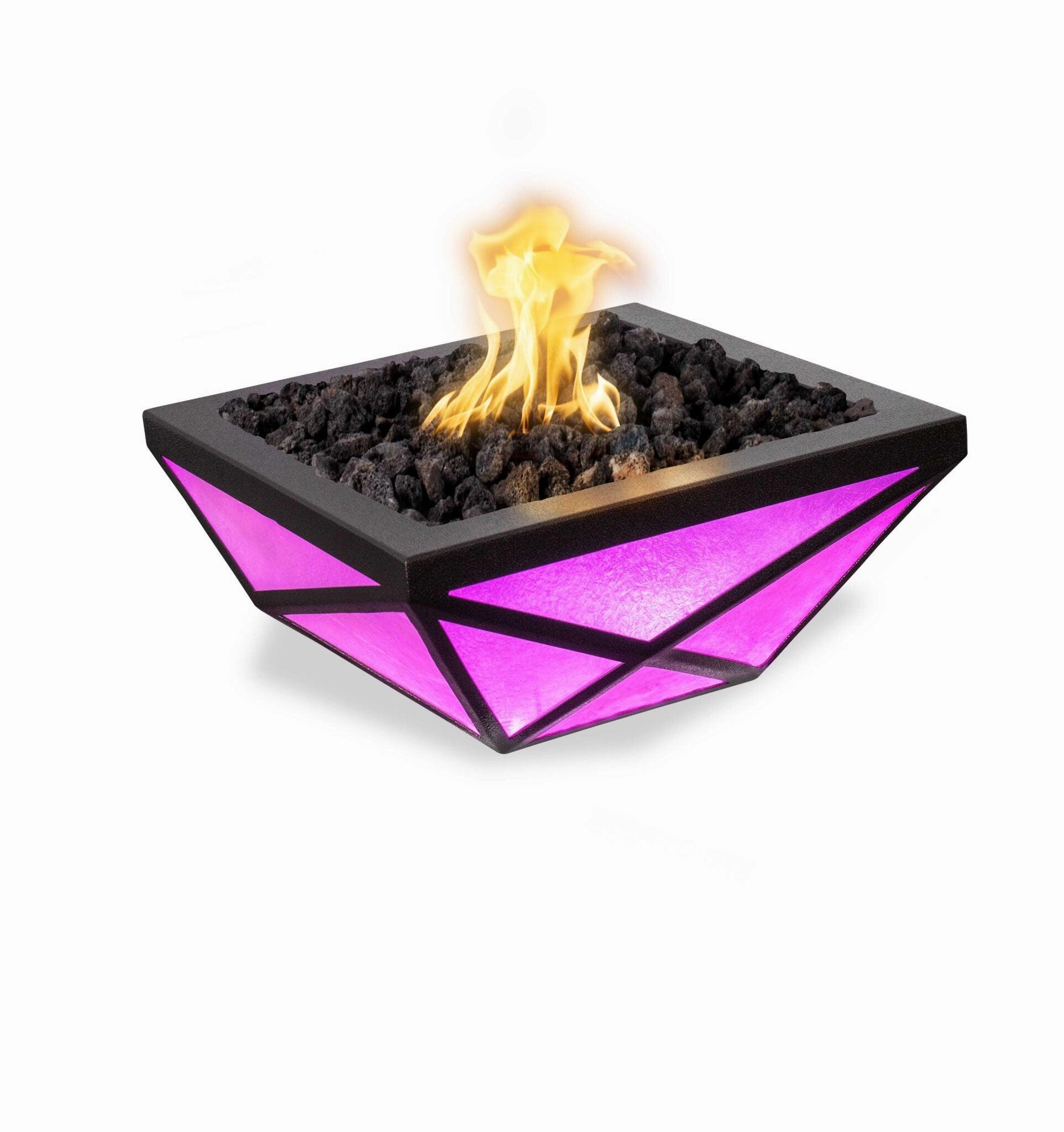 The Outdoor Plus - Gladiator LED Metal Powder Coat Finish Square Fire Pit Bowl OPT-GLDPCLED
