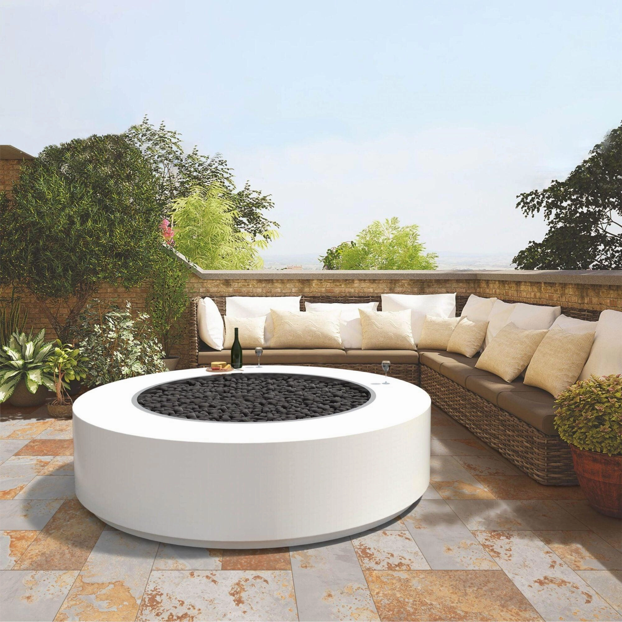 The Outdoor Plus - Unity Round Powder Coat Fire Pit Table w/ Hidden Propane Storage