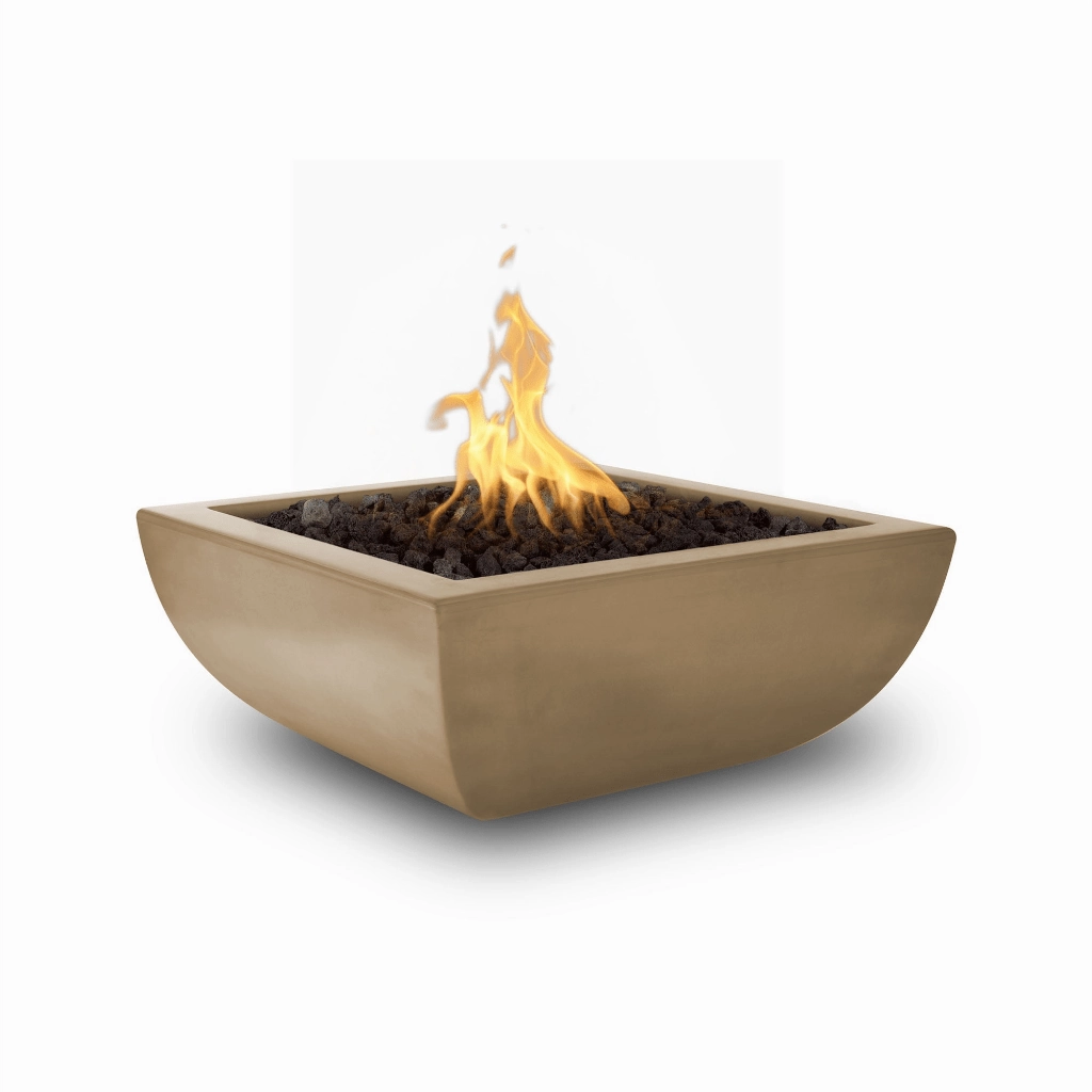 The Outdoor Plus Avalon GFRC 30" Concrete Square Match Lit Fire Bowl OPT-AVLFO30