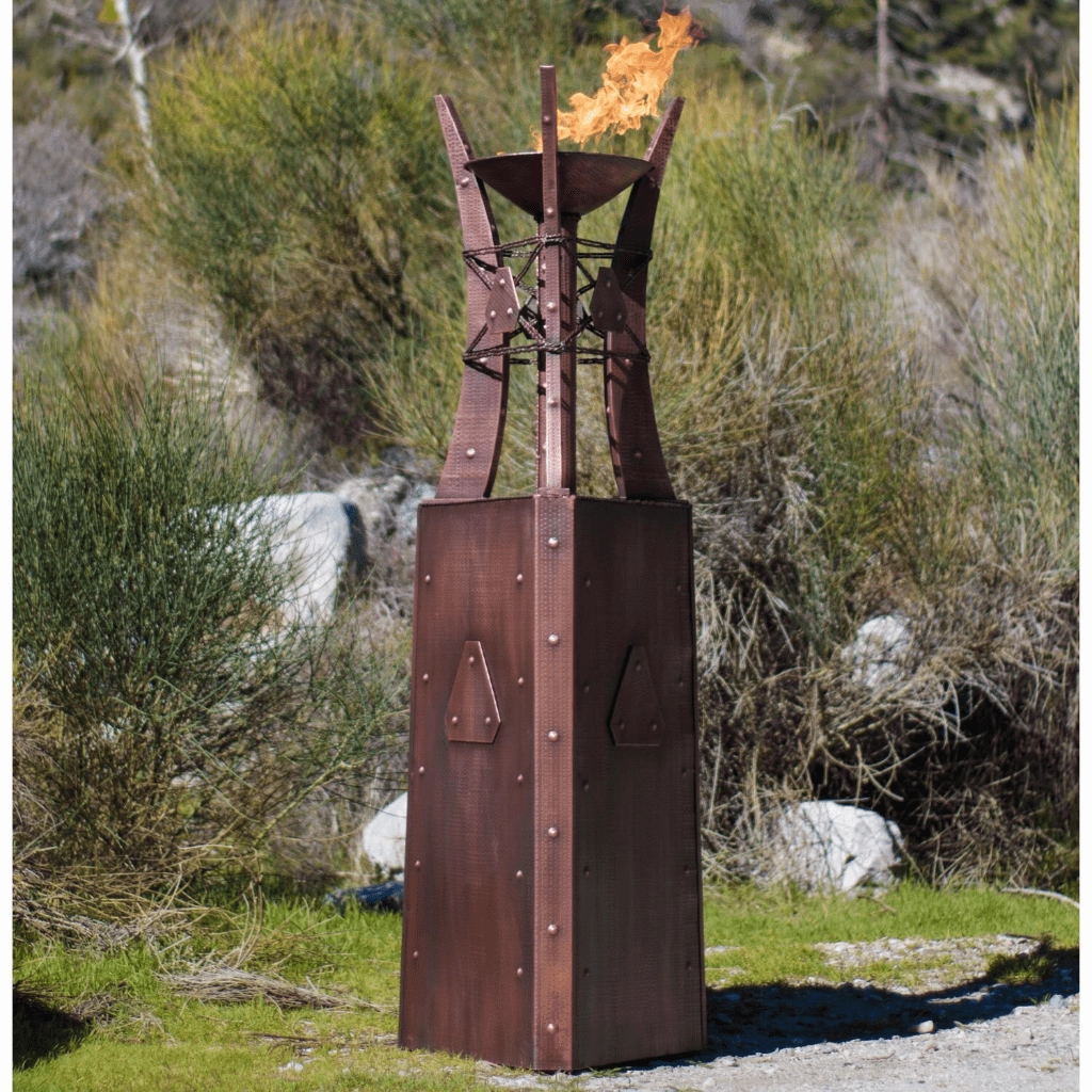 The Outdoor Plus Bastille 87" 110V Electronic Ignition Copper Square Gas Fire Tower OPT-FTWR3EKIT