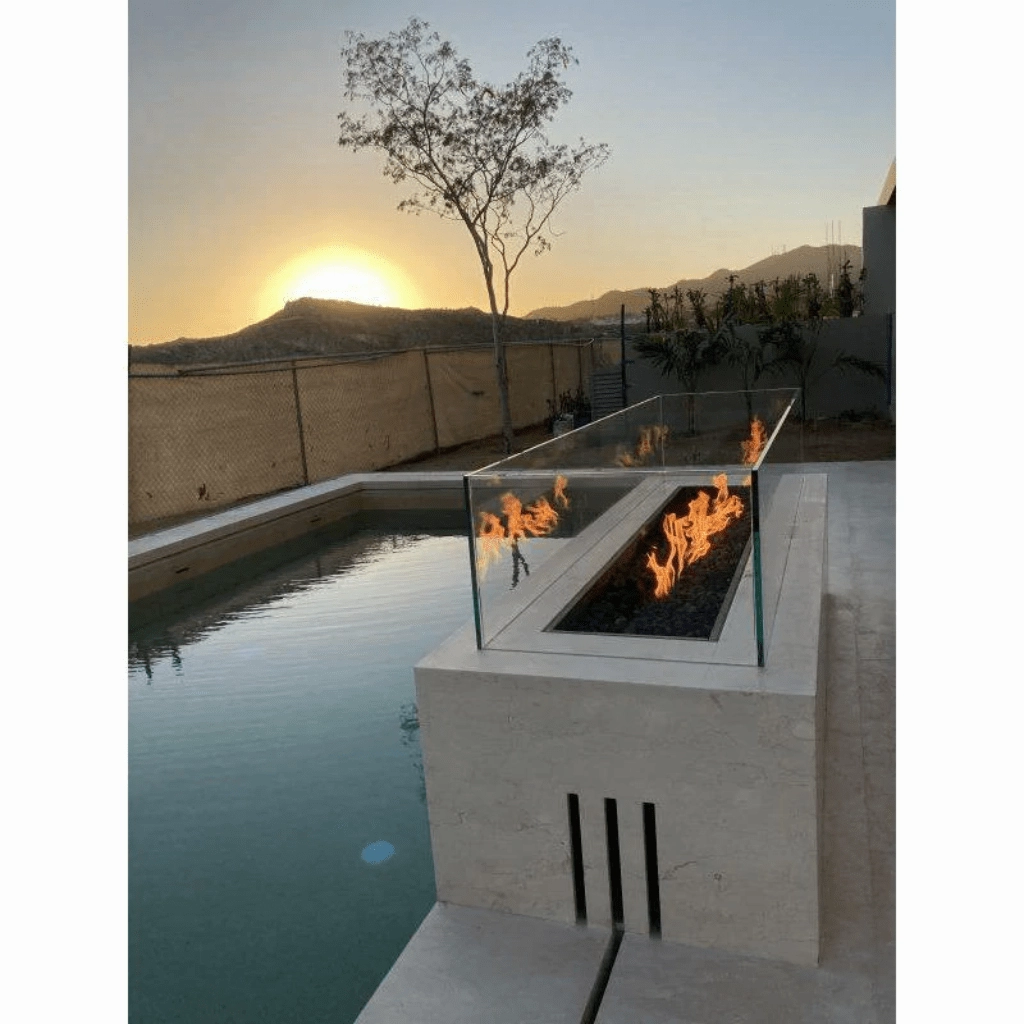 The Outdoor Plus Cabo Linear 56" GFRC Concrete Rectangle Flame Sense with Spark Igniter Fire Pit  OPT-CBLN56FSEN