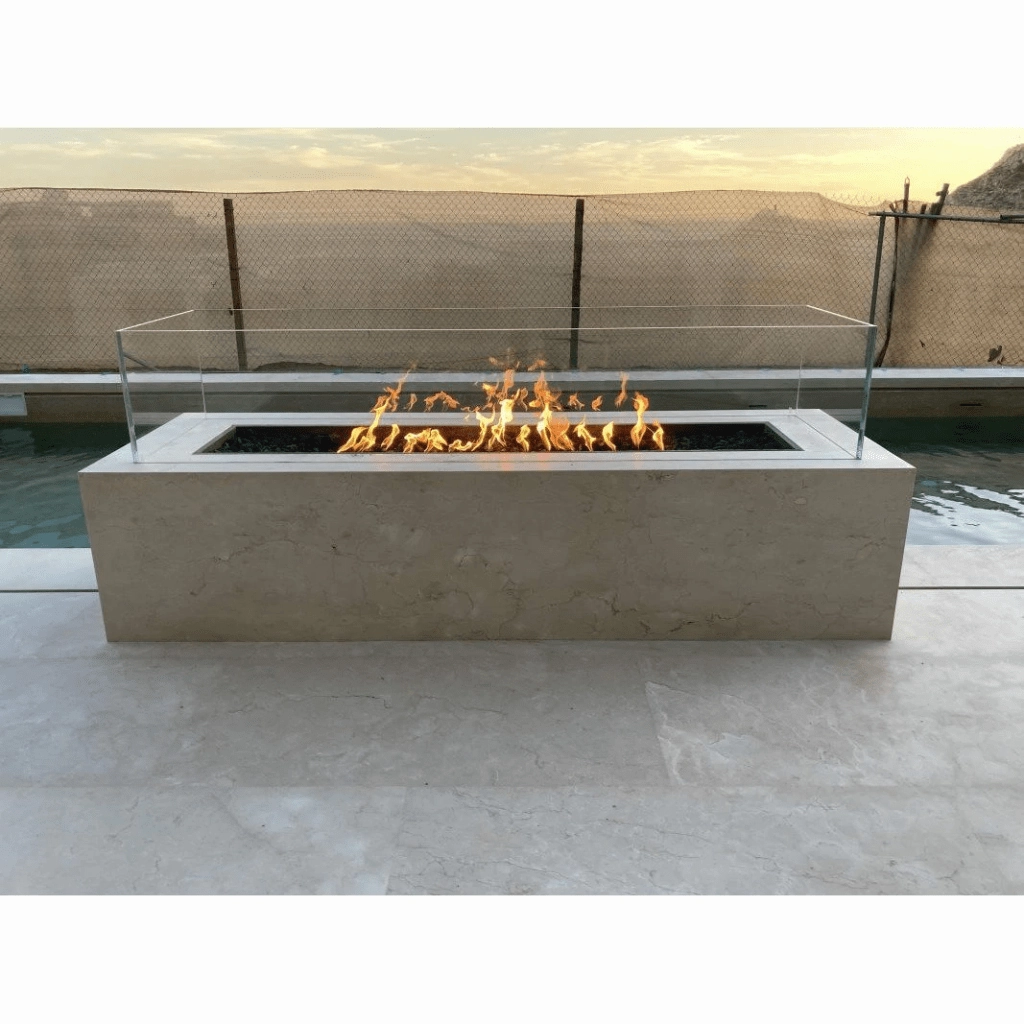 The Outdoor Plus Cabo Linear 56" GFRC Concrete Rectangle Flame Sense with Spark Igniter Fire Pit  OPT-CBLN56FSEN